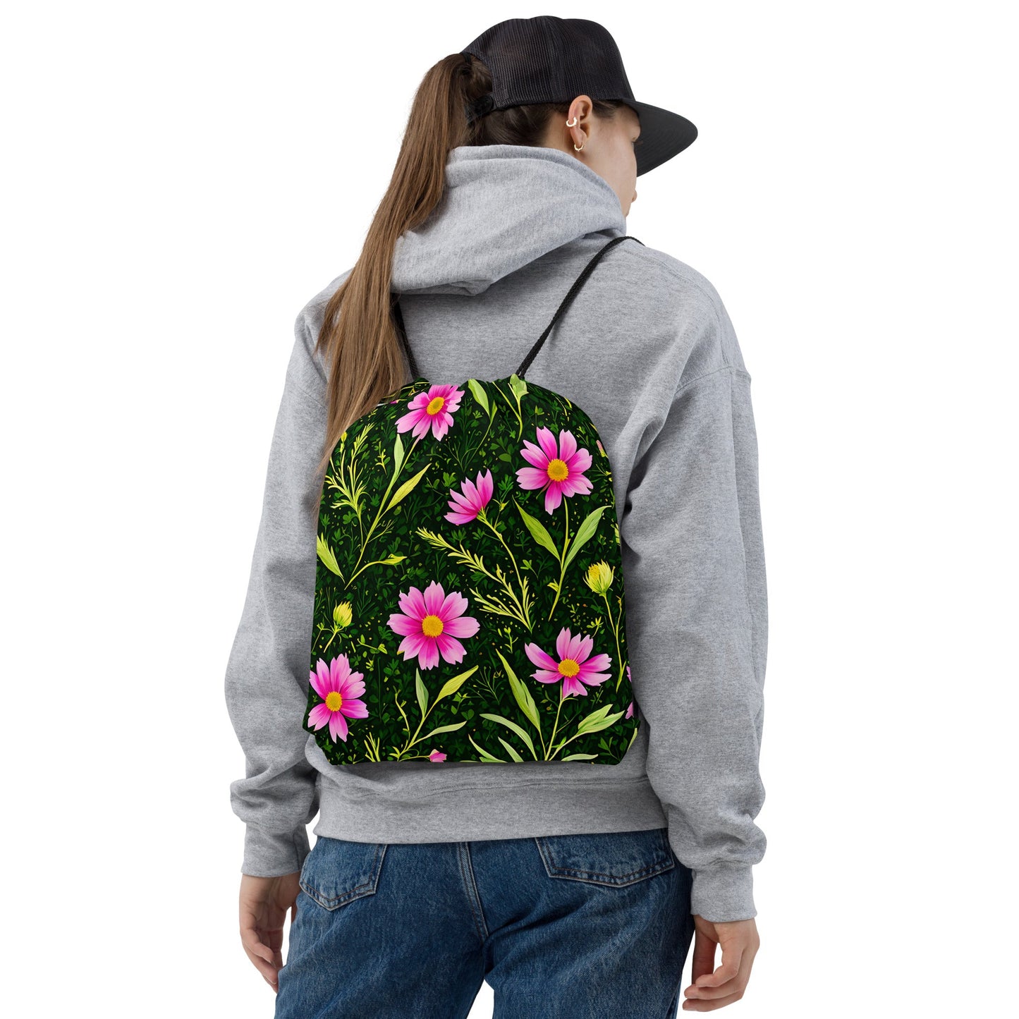 Pink Flowers II Drawstring Bag - Drawstring Bag - Discovery Co.