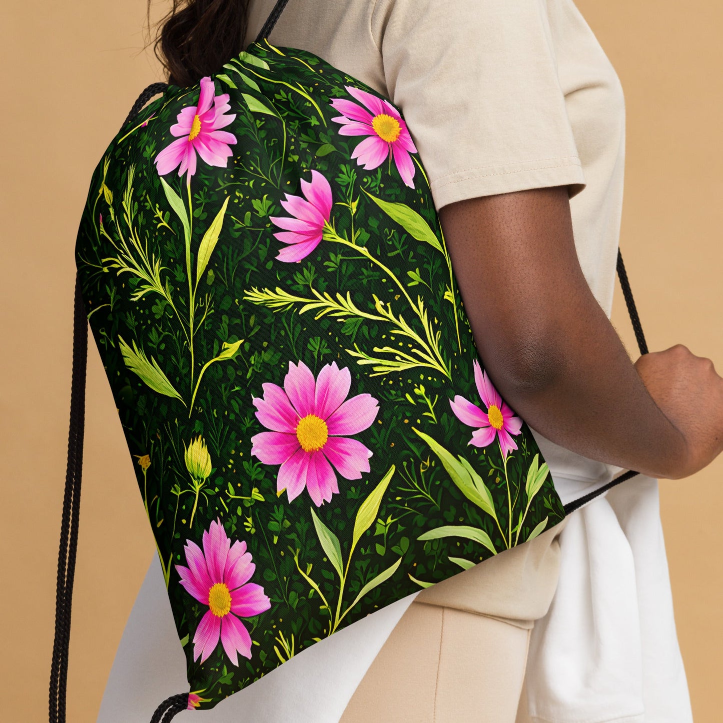 Pink Flowers II Drawstring Bag - Drawstring Bag - Discovery Co.