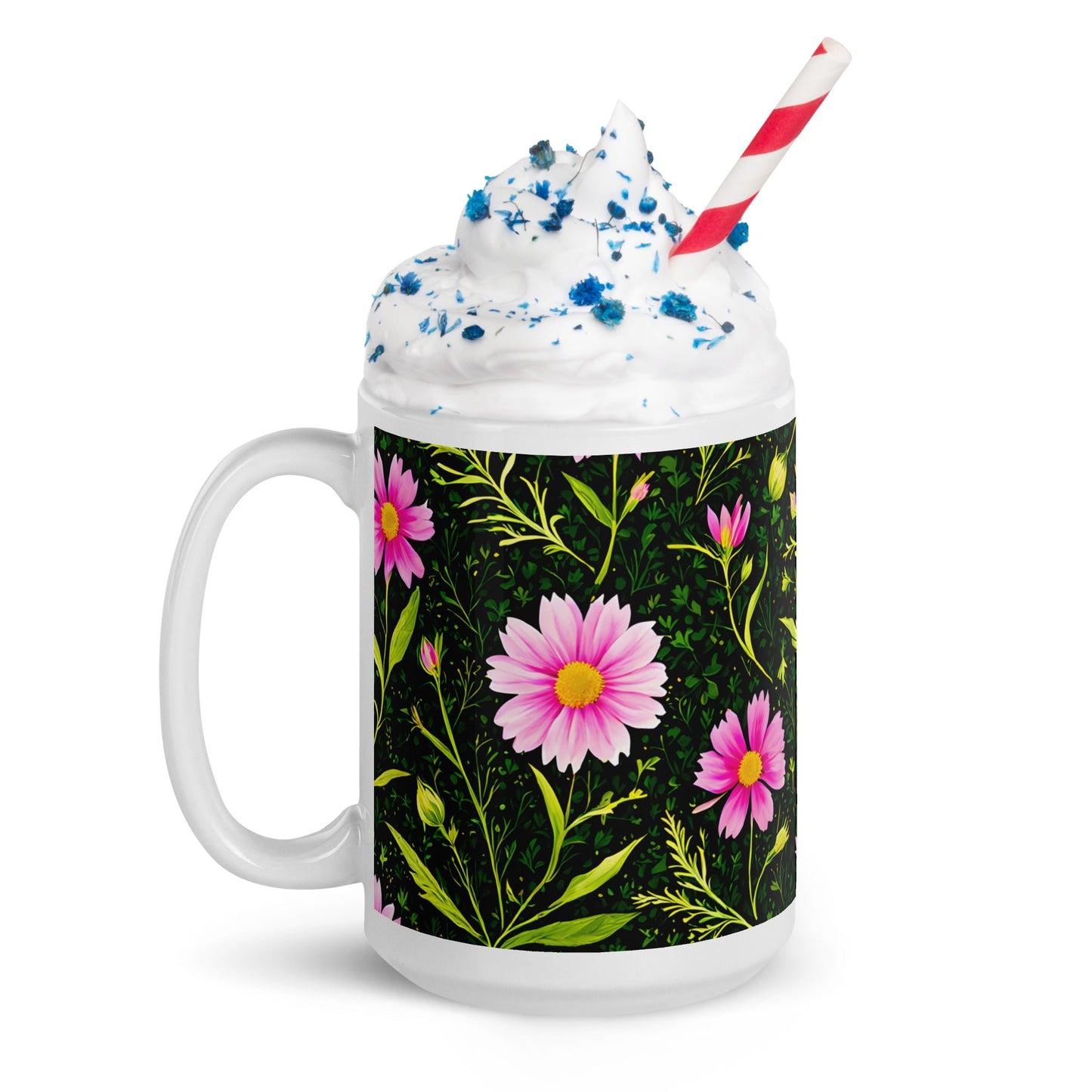Pink Flowers II White Glossy Mug (11 oz, 15 oz, 20 oz) - Mugs - Discovery Co.