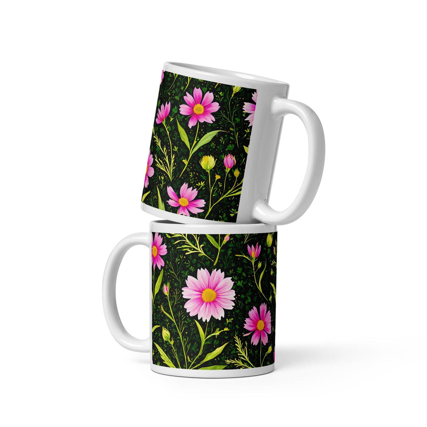 Pink Flowers II White Glossy Mug (11 oz, 15 oz, 20 oz) - Mugs - Discovery Co.
