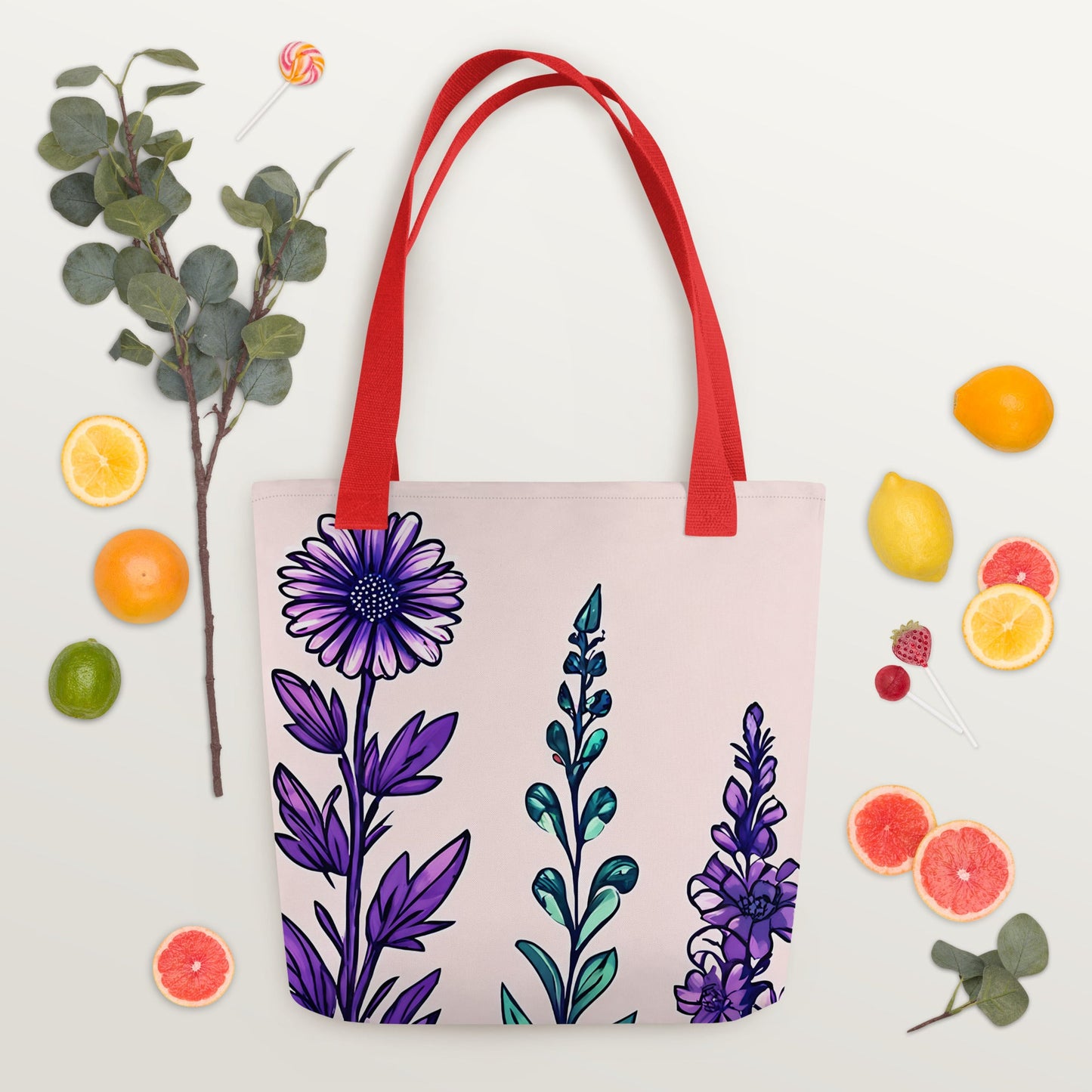 Purple and Green Flowers IV Tote Bag - Tote Bags - Discovery Co.
