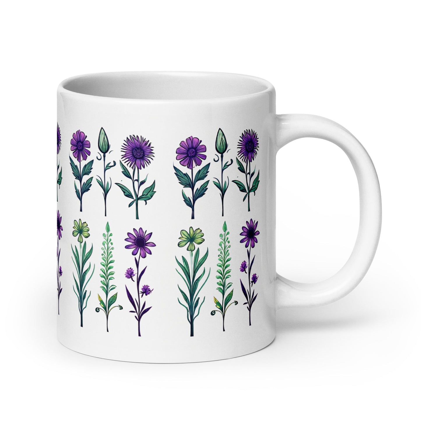 Purple and Green Wildflowers White Glossy Mug (11 oz, 15 oz, 20 oz) - Mugs - Discovery Co.