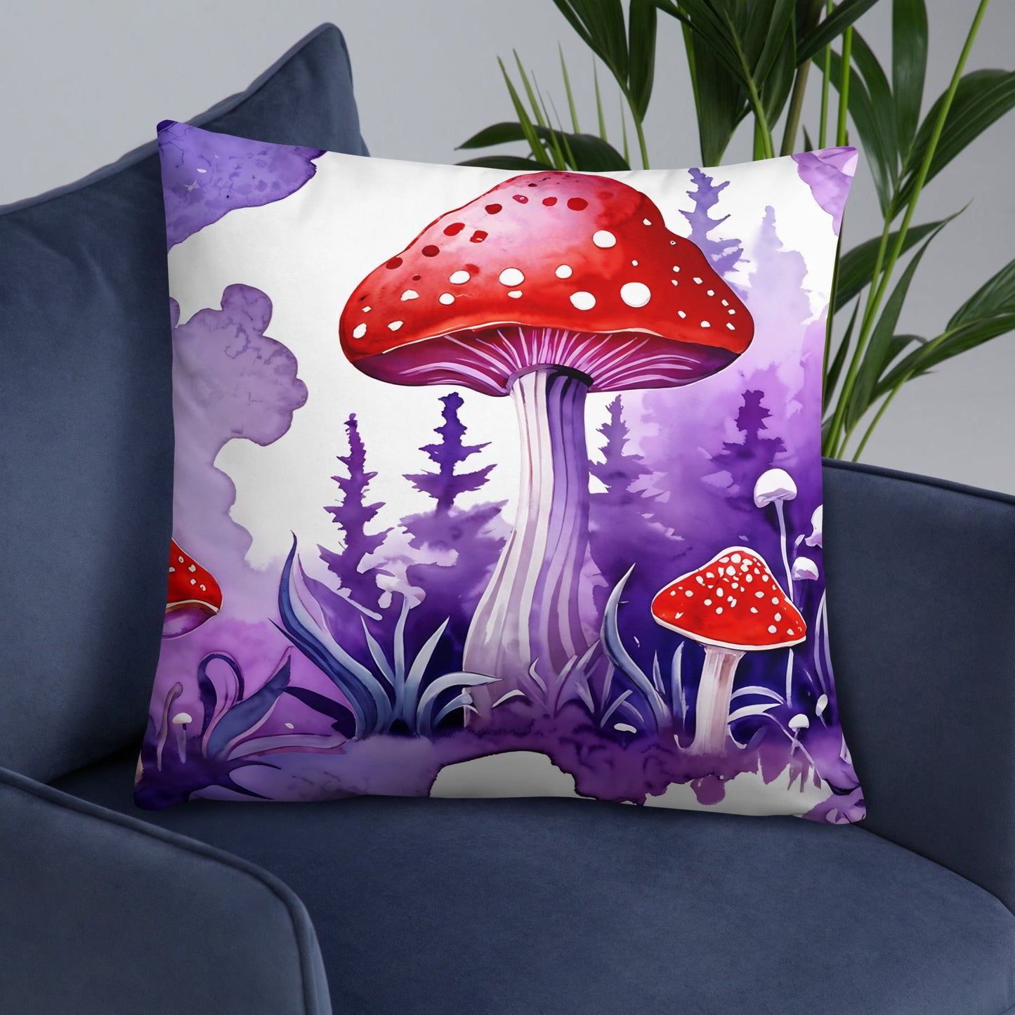 Purple and Red Mushrooms Watercolor Art Basic Pillow - Pillows - Discovery Co.
