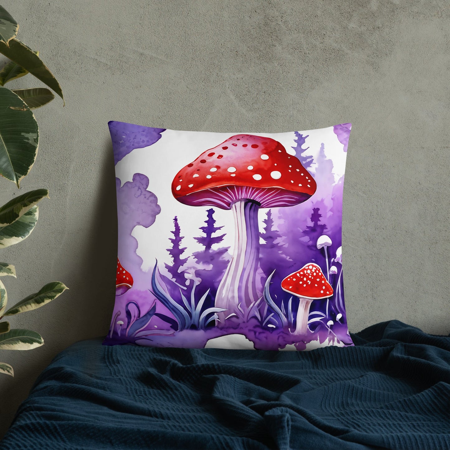 Purple and Red Mushrooms Watercolor Art Basic Pillow - Pillows - Discovery Co.