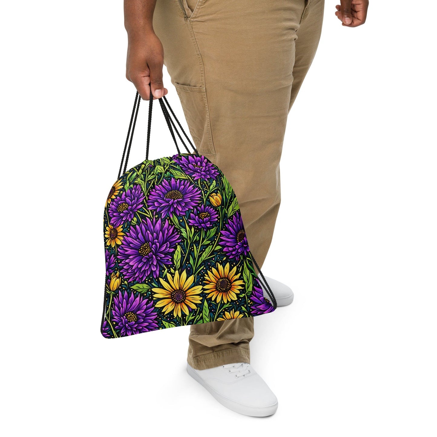 Purple And Yellow Wildflowers Drawstring Bag - Drawstring Bag - Discovery Co.