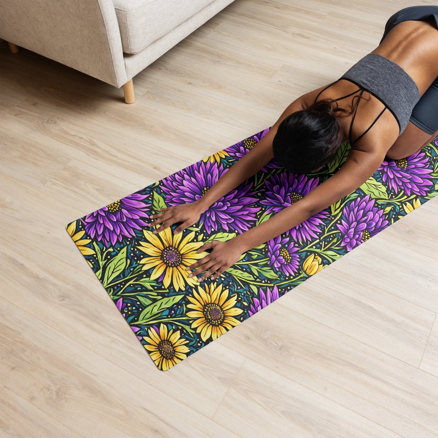 Purple And Yellow Wildflowers Yoga Mat - Yoga Mat - Discovery Co.