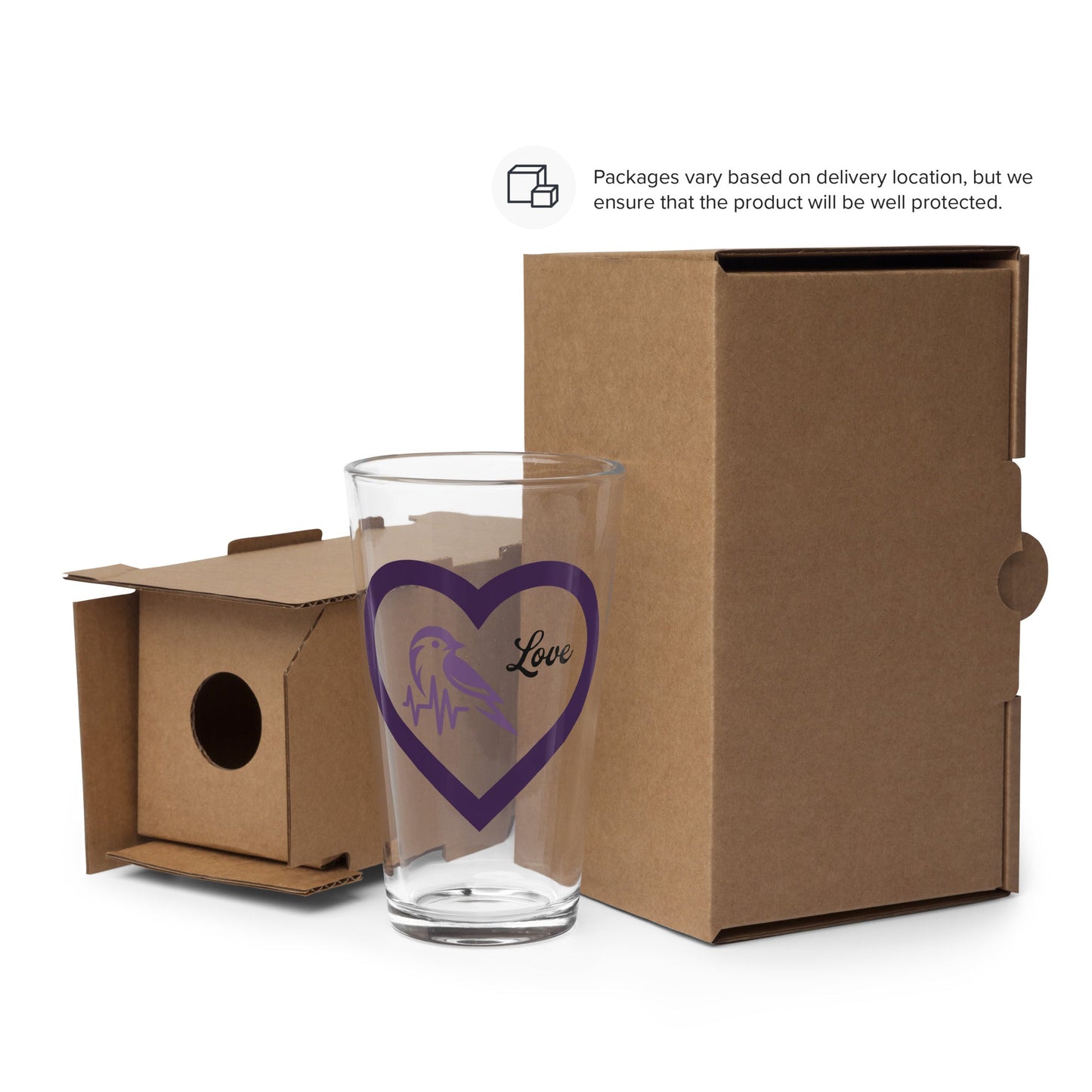 Purple Bird Heartbeat Pint Glass - Beer Glass - Discovery Co.