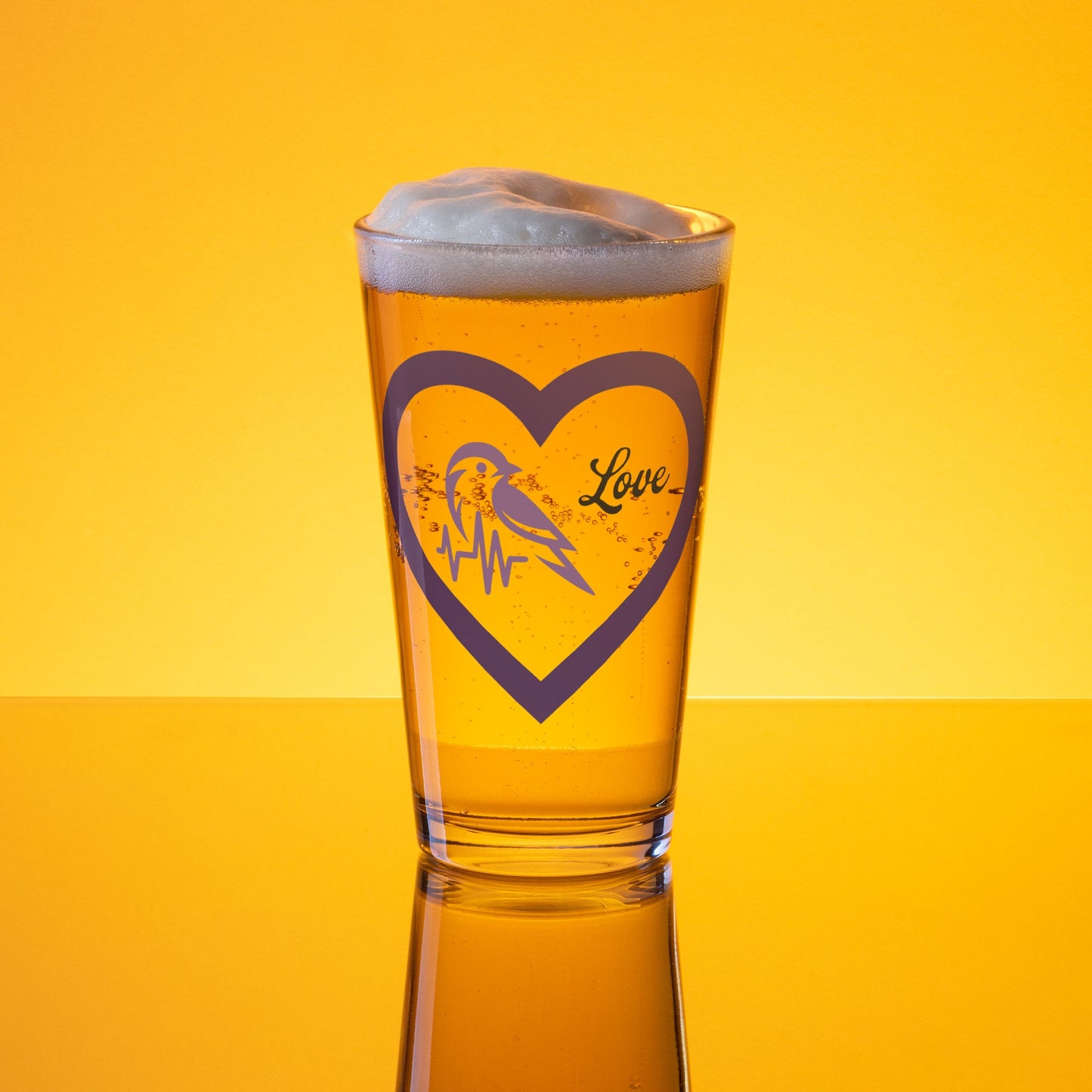 Purple Bird Heartbeat Pint Glass - Beer Glass - Discovery Co.