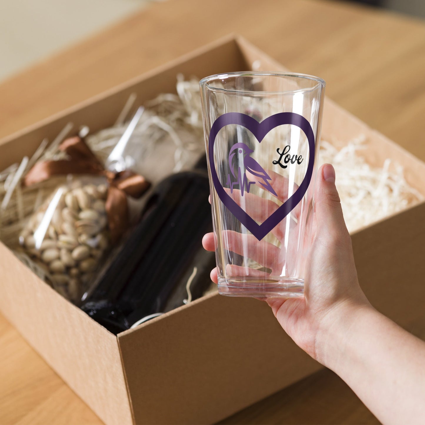 Purple Bird Heartbeat Pint Glass - Beer Glass - Discovery Co.