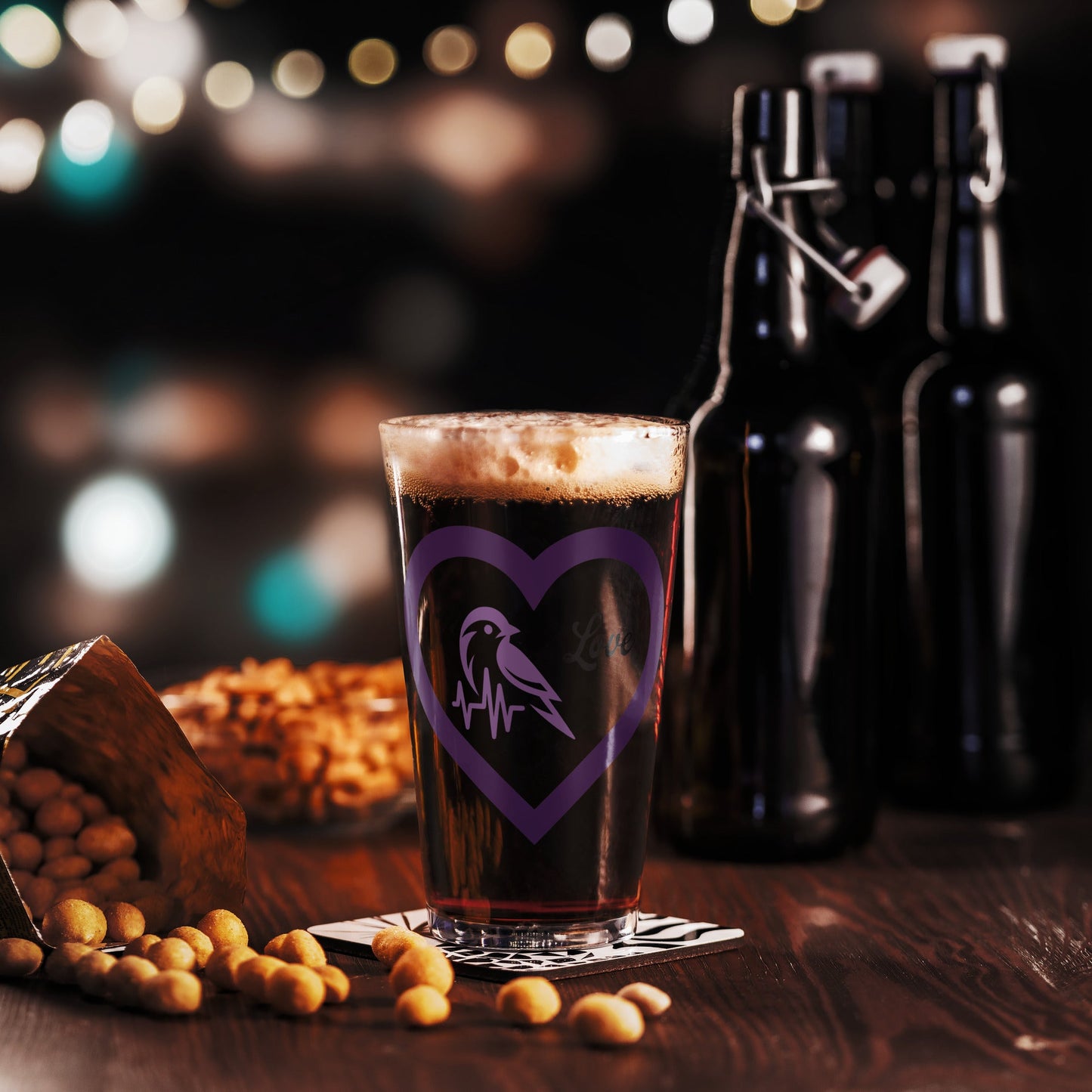 Purple Bird Heartbeat Pint Glass - Beer Glass - Discovery Co.