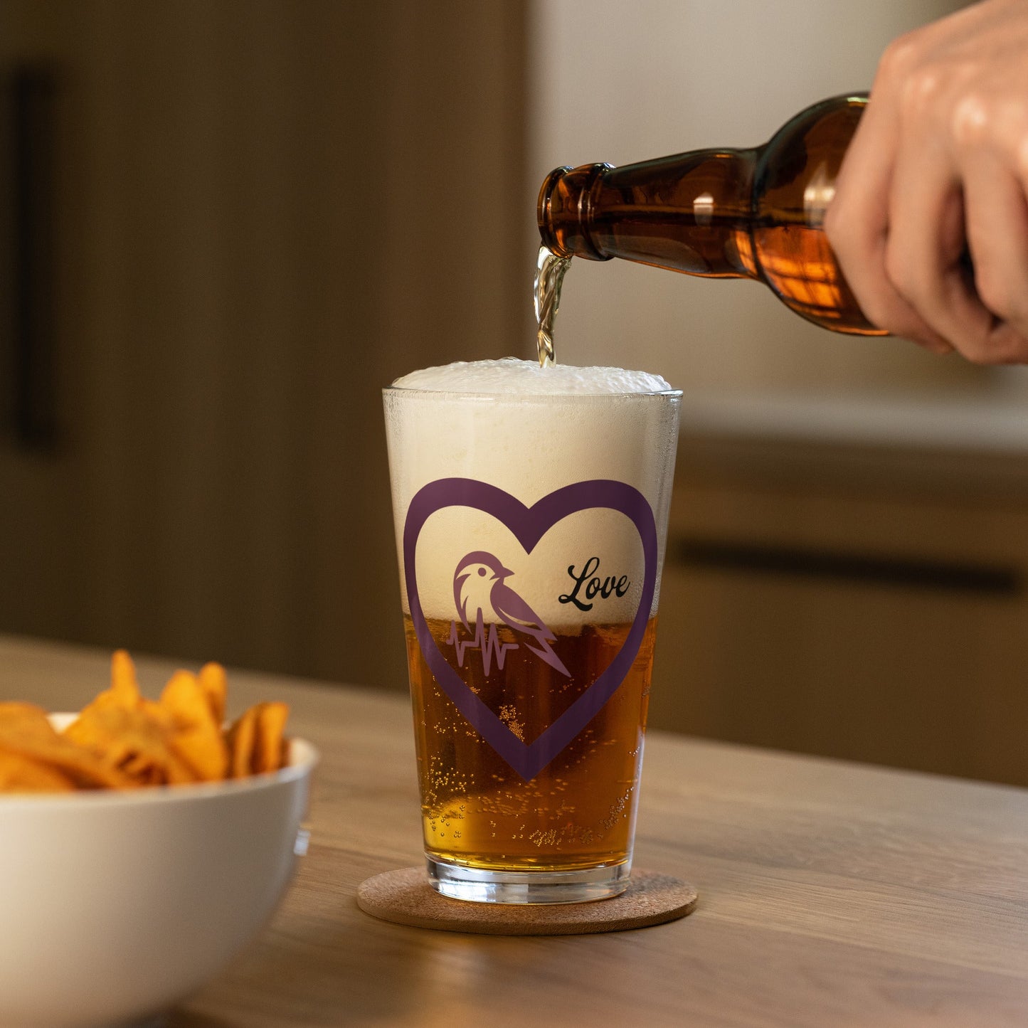 Purple Bird Heartbeat Pint Glass - Beer Glass - Discovery Co.