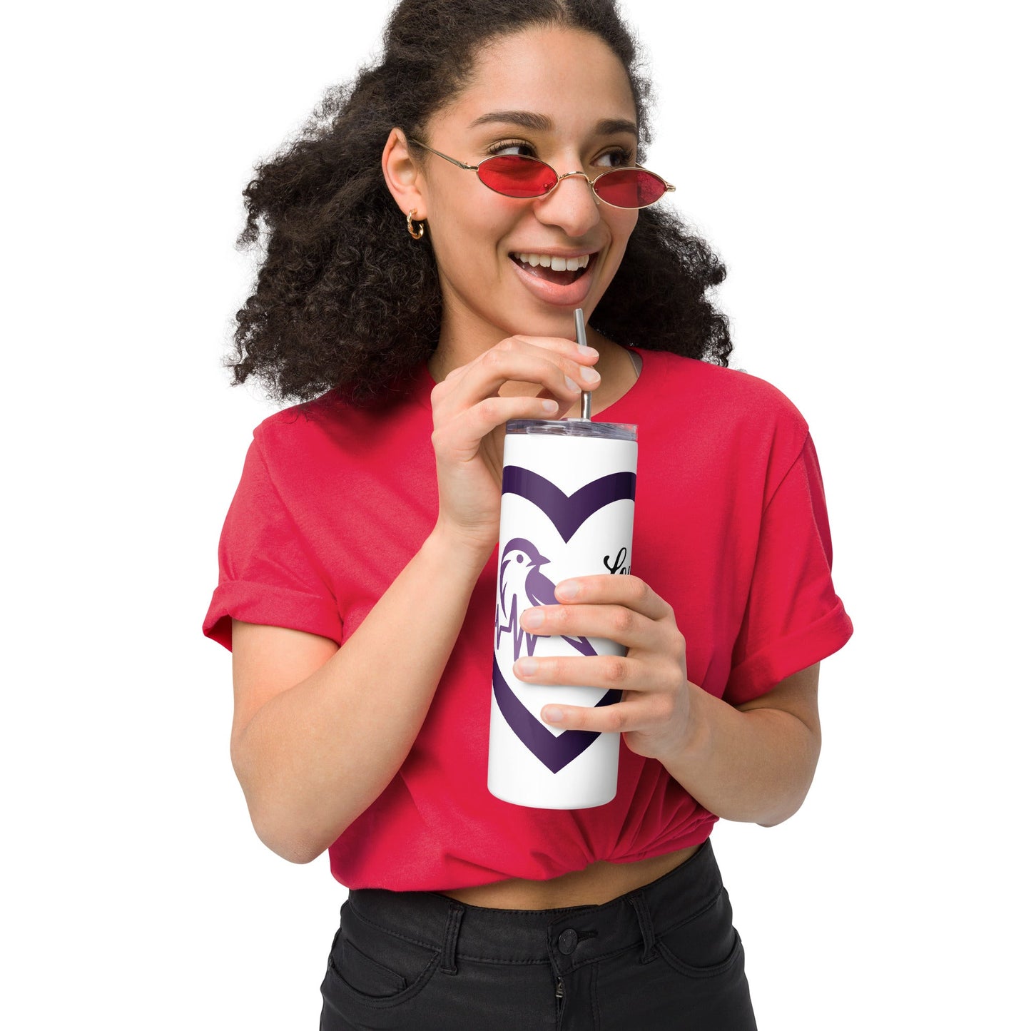 Purple Bird Heartbeat Stainless Steel Tumbler - Steel Tumbler - Discovery Co.
