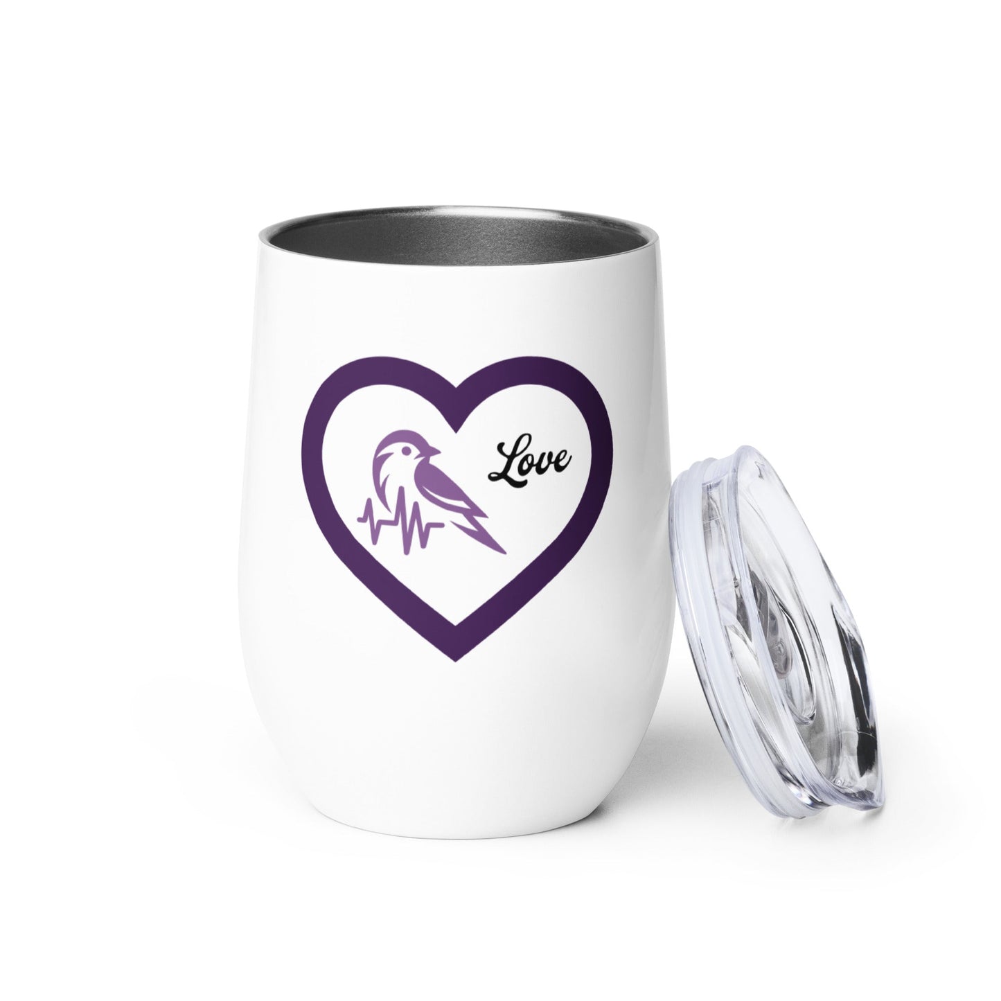 Purple Bird Heartbeat Stainless Steel Wine Tumbler - Steel Tumbler - Discovery Co.