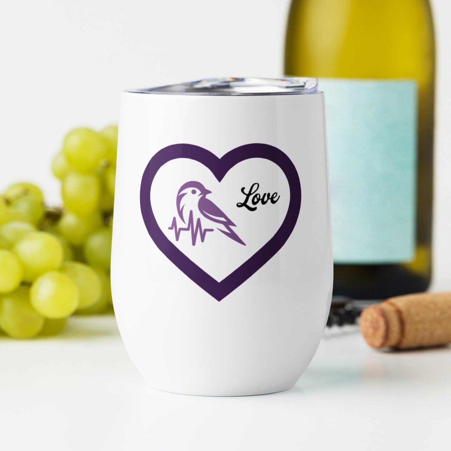 Purple Bird Heartbeat Stainless Steel Wine Tumbler - Steel Tumbler - Discovery Co.