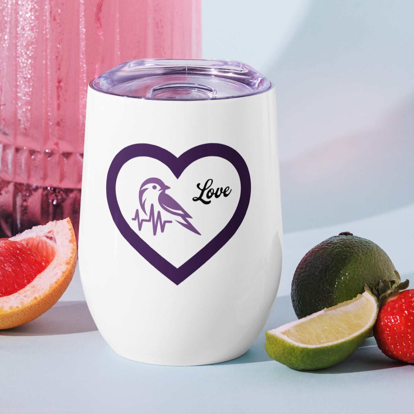 Purple Bird Heartbeat Stainless Steel Wine Tumbler - Steel Tumbler - Discovery Co.