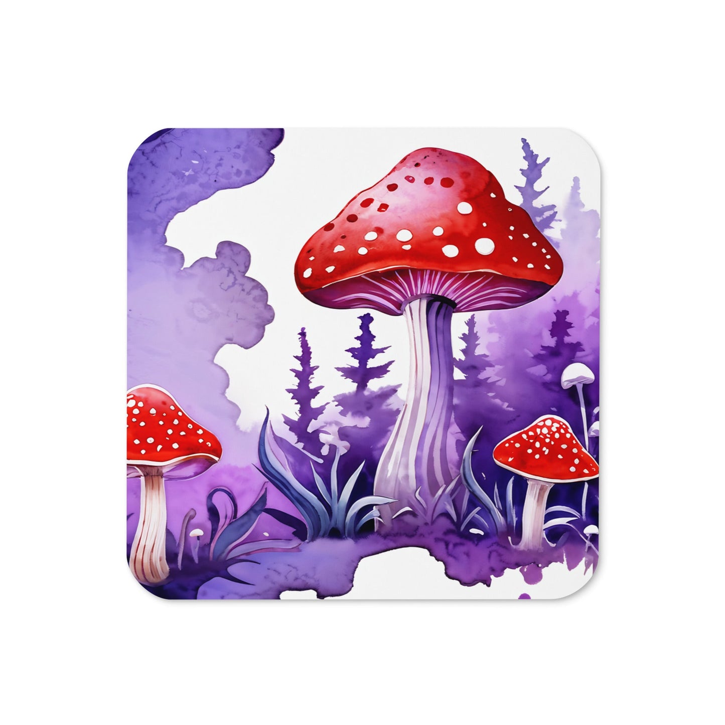 Purple Watercolor Mushroom Cork-back Coaster - Coasters - Discovery Co.