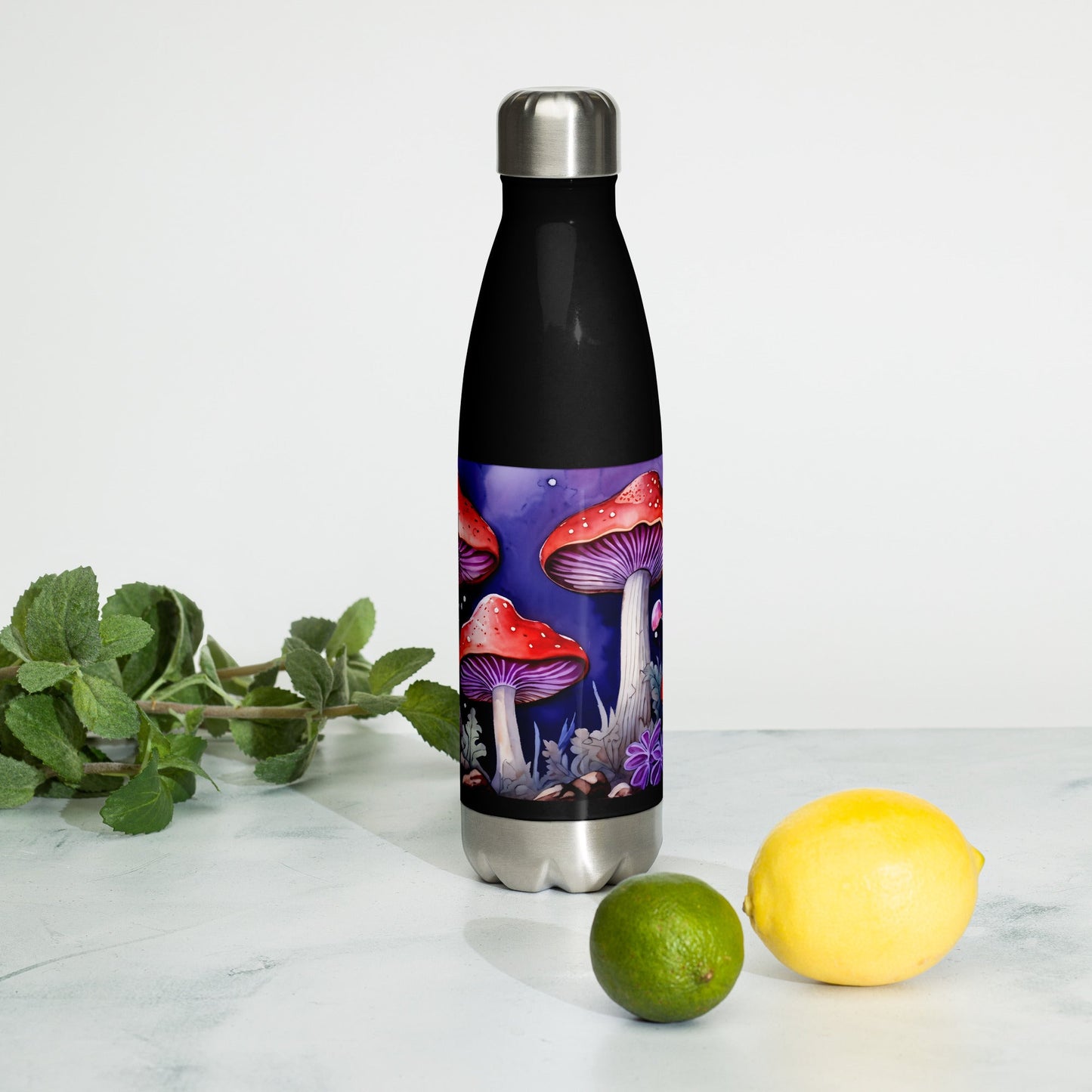 Purple Watercolor Mushrooms Stainless Steel Water Bottle - Stainless Steel Water Bottle - Discovery Co.