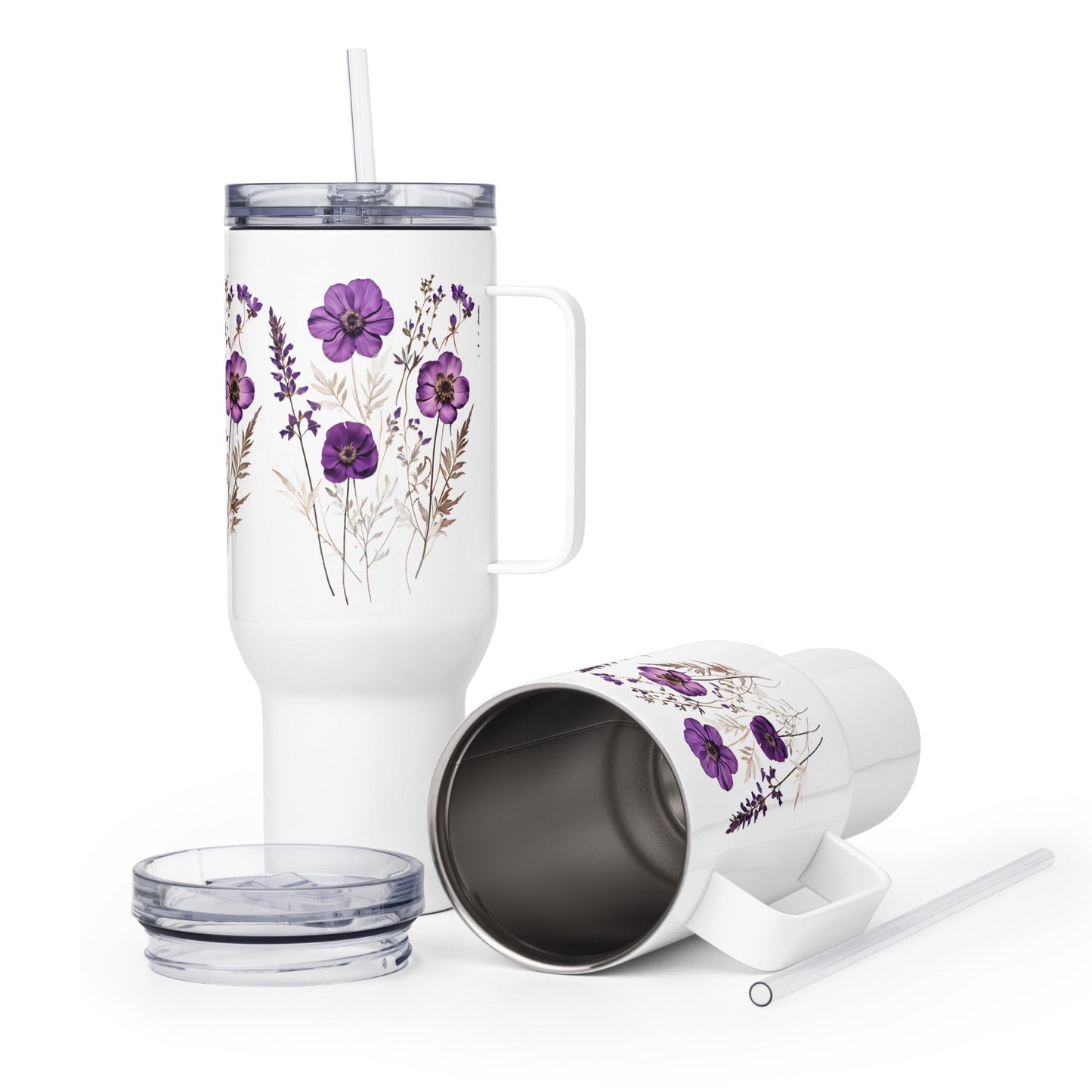 Purple Wildflowers Travel Mug With Handle (25 oz and 40 oz) - Travel Mug - Discovery Co.
