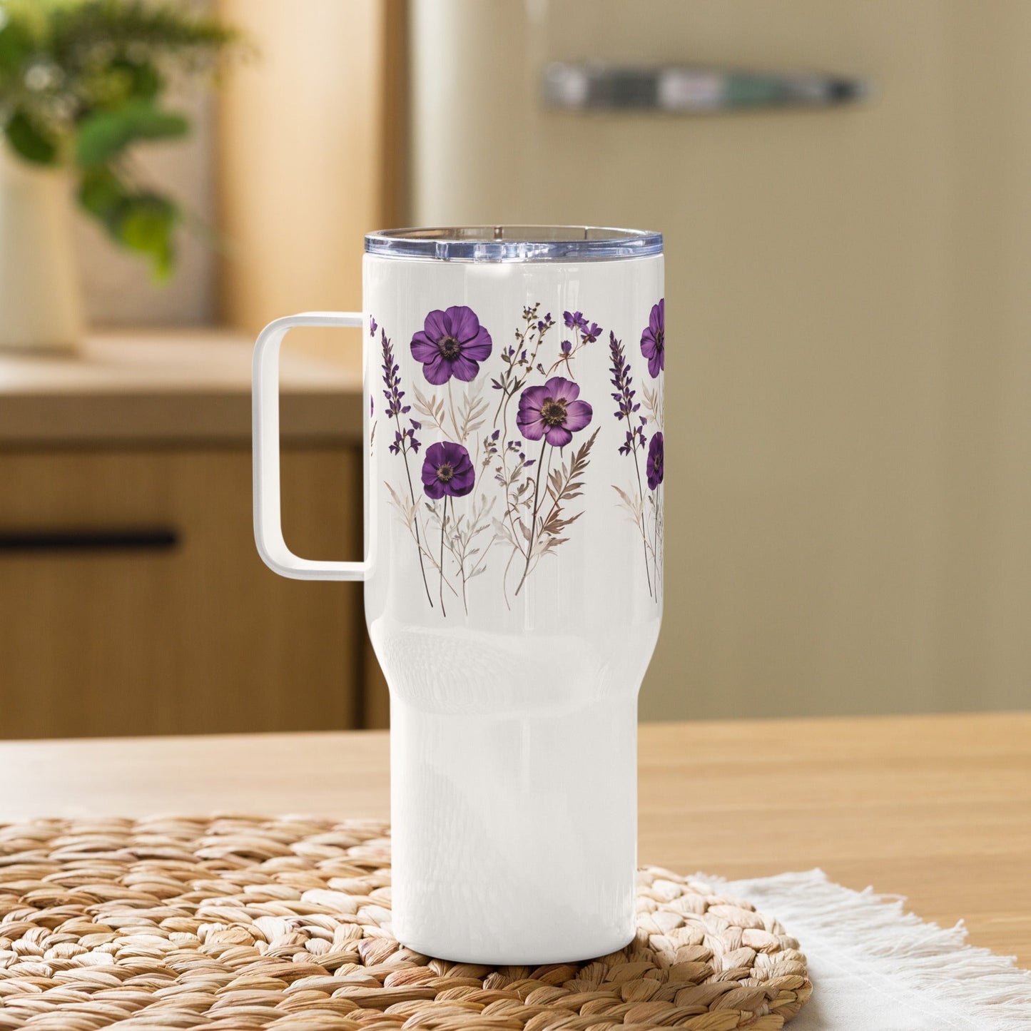 Purple Wildflowers Travel Mug With Handle (25 oz and 40 oz) - Travel Mug - Discovery Co.