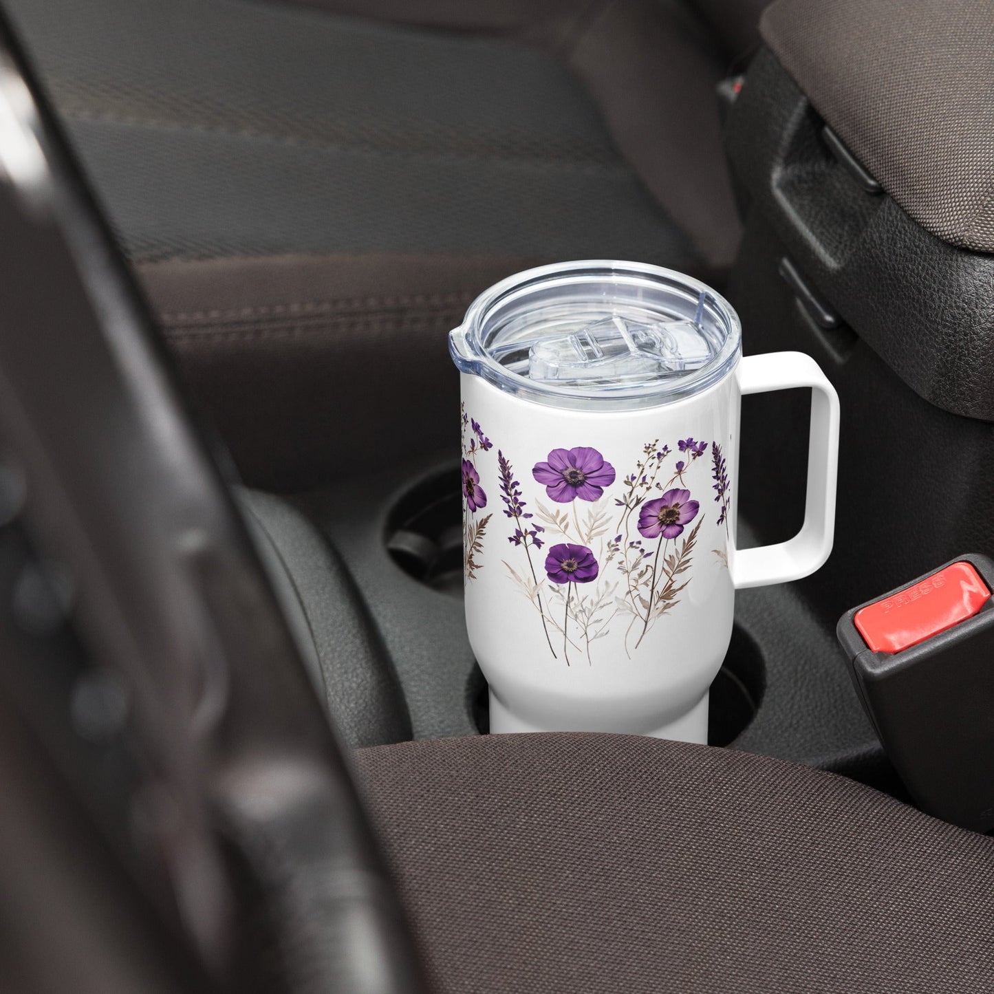 Purple Wildflowers Travel Mug With Handle (25 oz and 40 oz) - Travel Mug - Discovery Co.