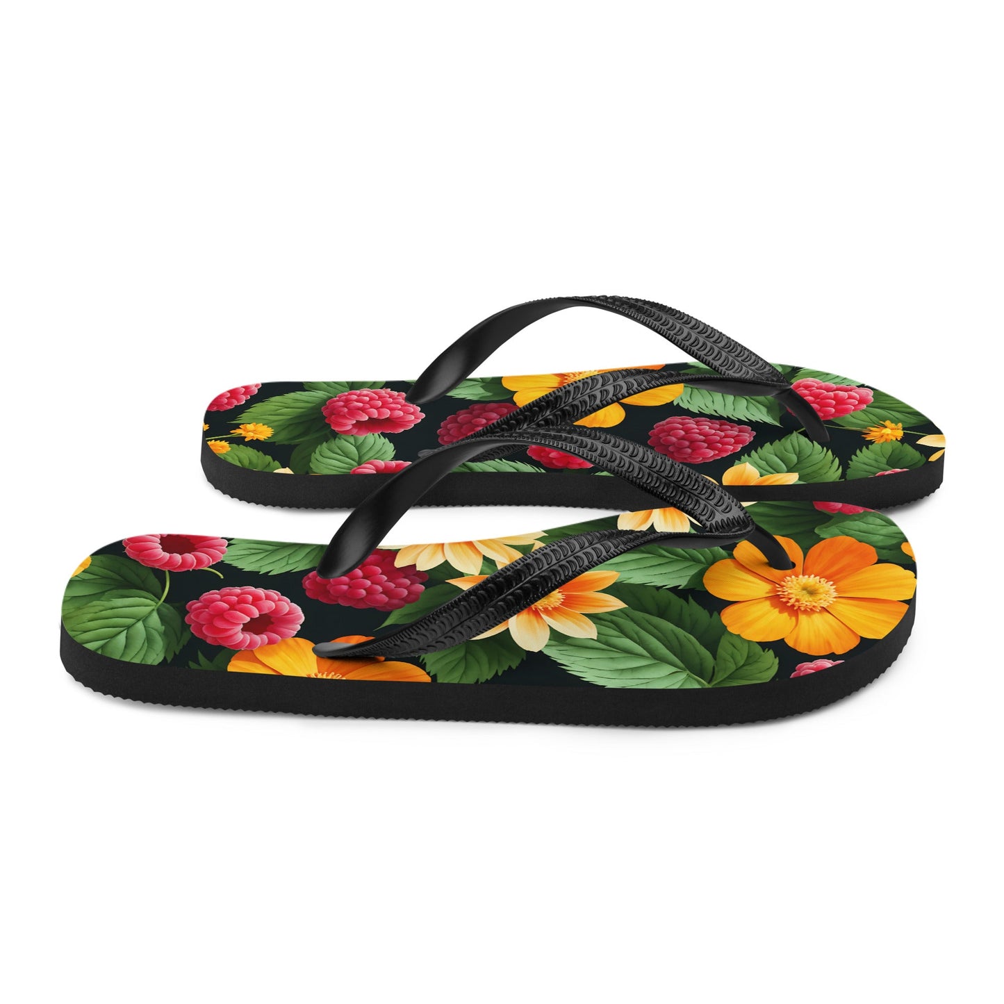 Raspberries And Orange Flowers Flip - Flops - Footwear - Discovery Co.