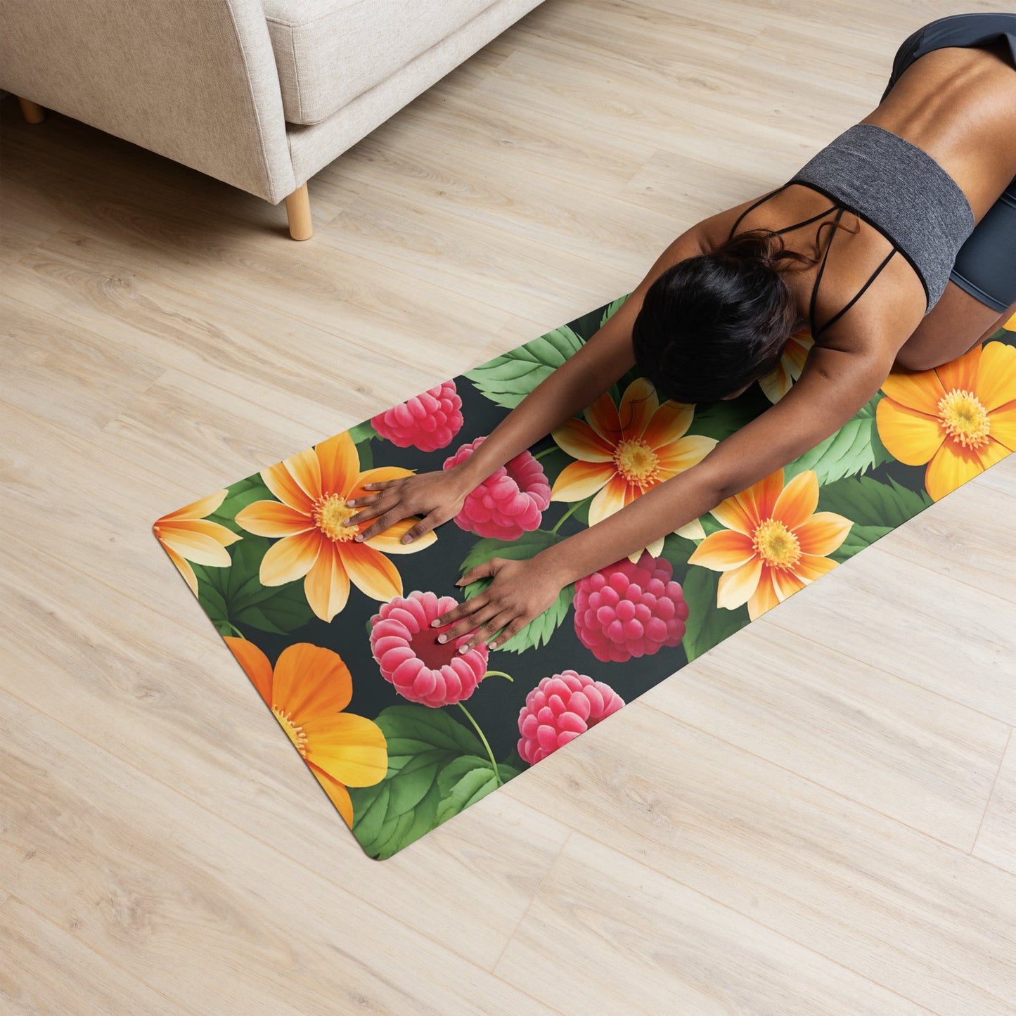 Raspberries And Orange Flowers Yoga Mat - Yoga Mat - Discovery Co.
