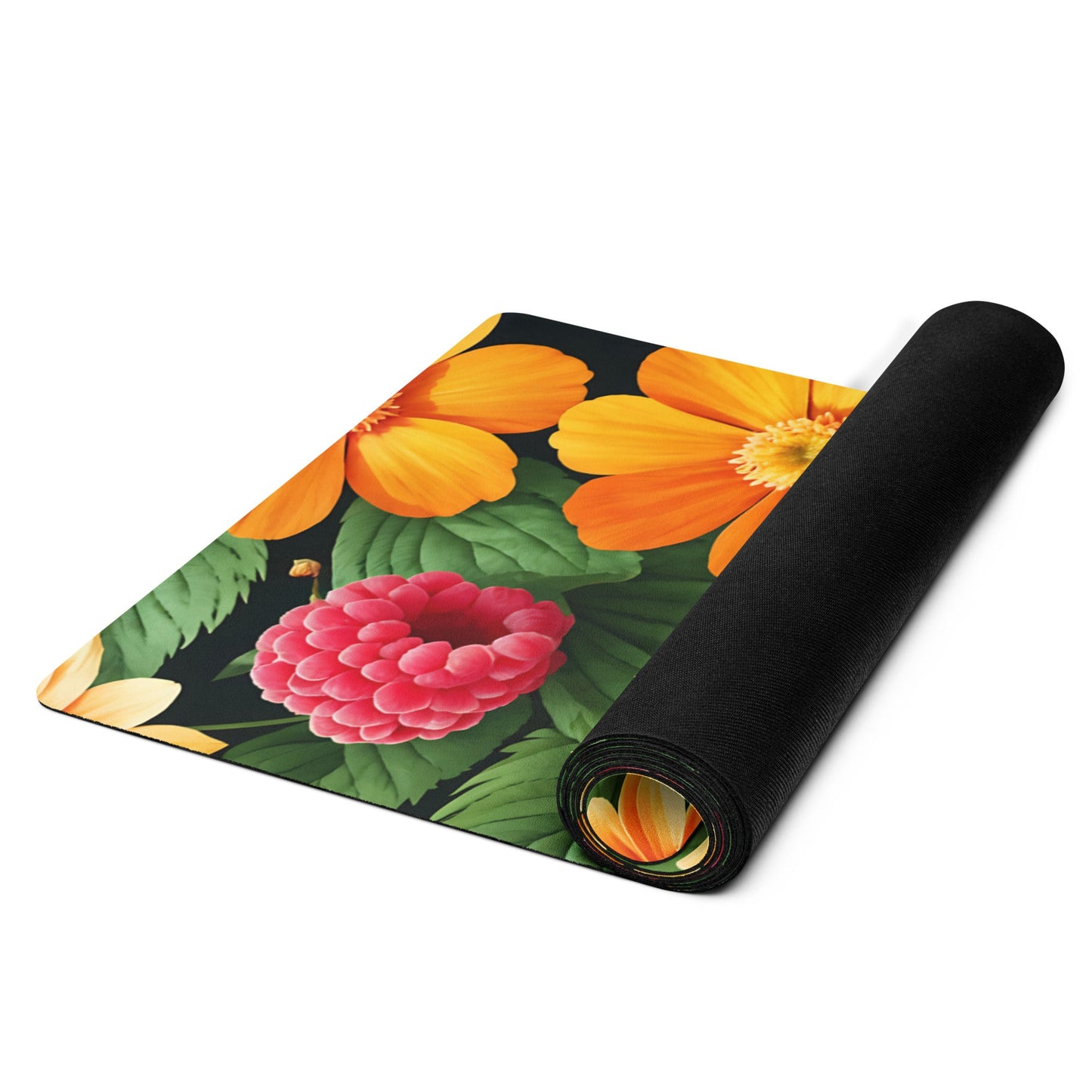Raspberries And Orange Flowers Yoga Mat - Yoga Mat - Discovery Co.