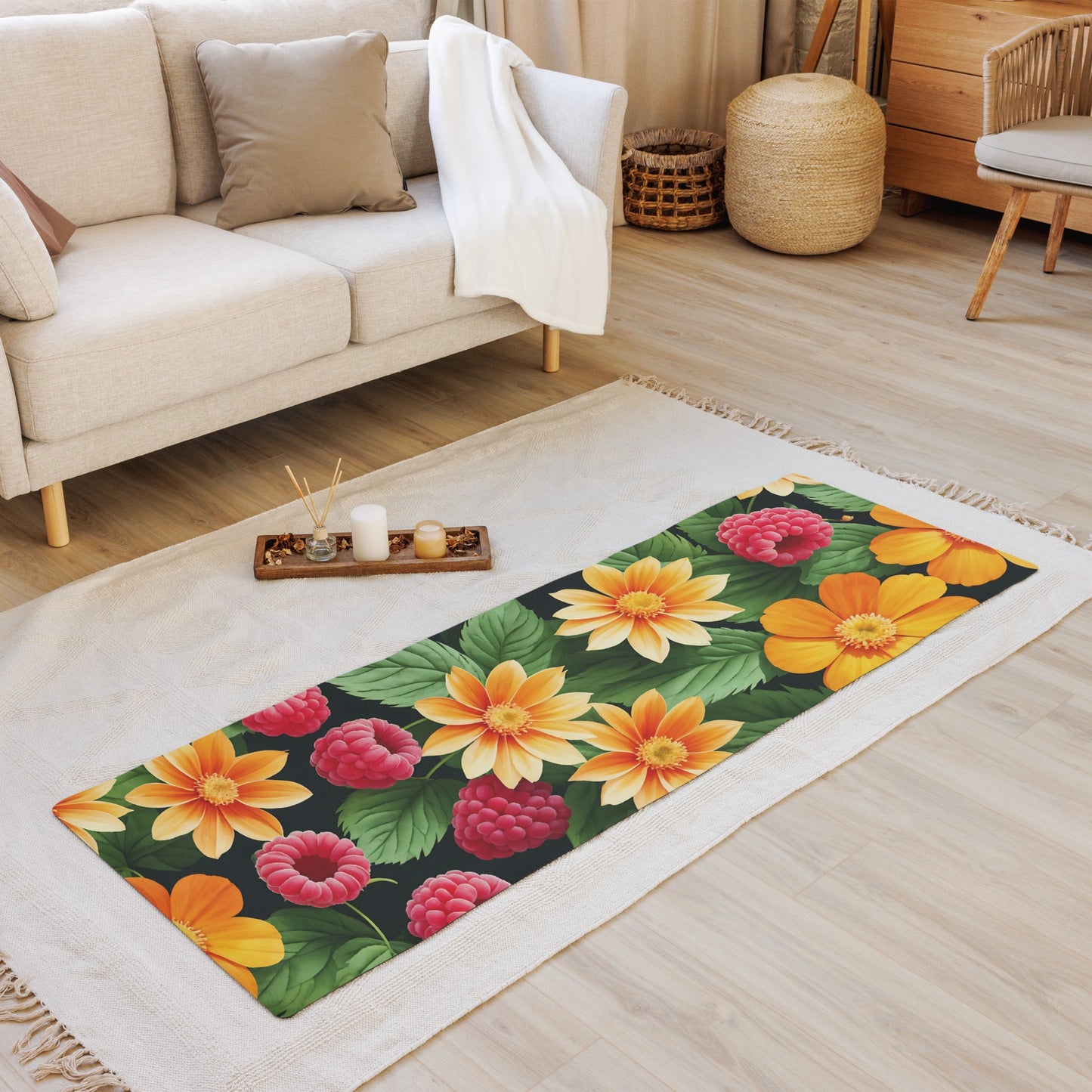Raspberries And Orange Flowers Yoga Mat - Yoga Mat - Discovery Co.