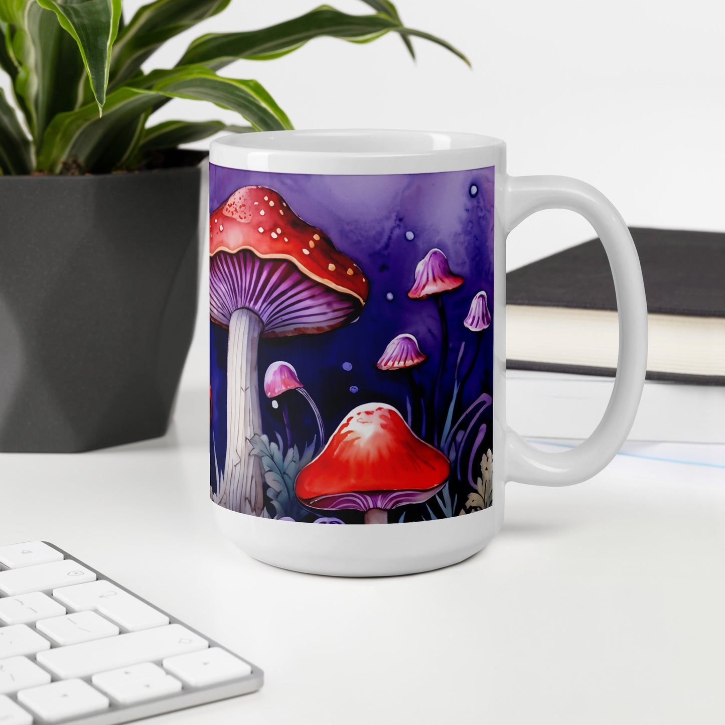 Red and Purple Forest Mushrooms White Glossy Mug (11 oz, 15 oz, 20 oz) - Mugs - Discovery Co.