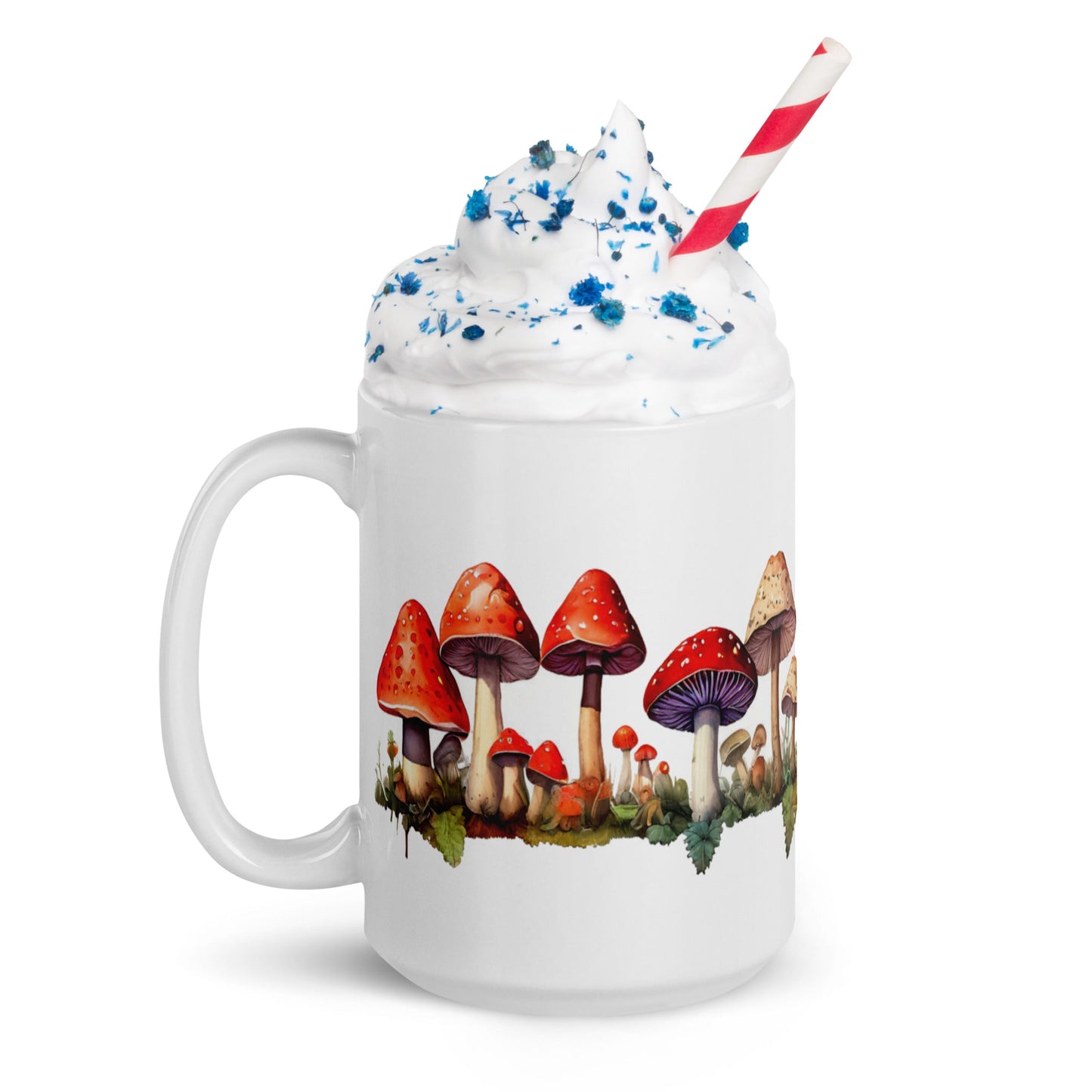Red Mushrooms Watercolor Art White Glossy Mug (11 oz, 15 oz, 20 oz) - Mugs - Discovery Co.