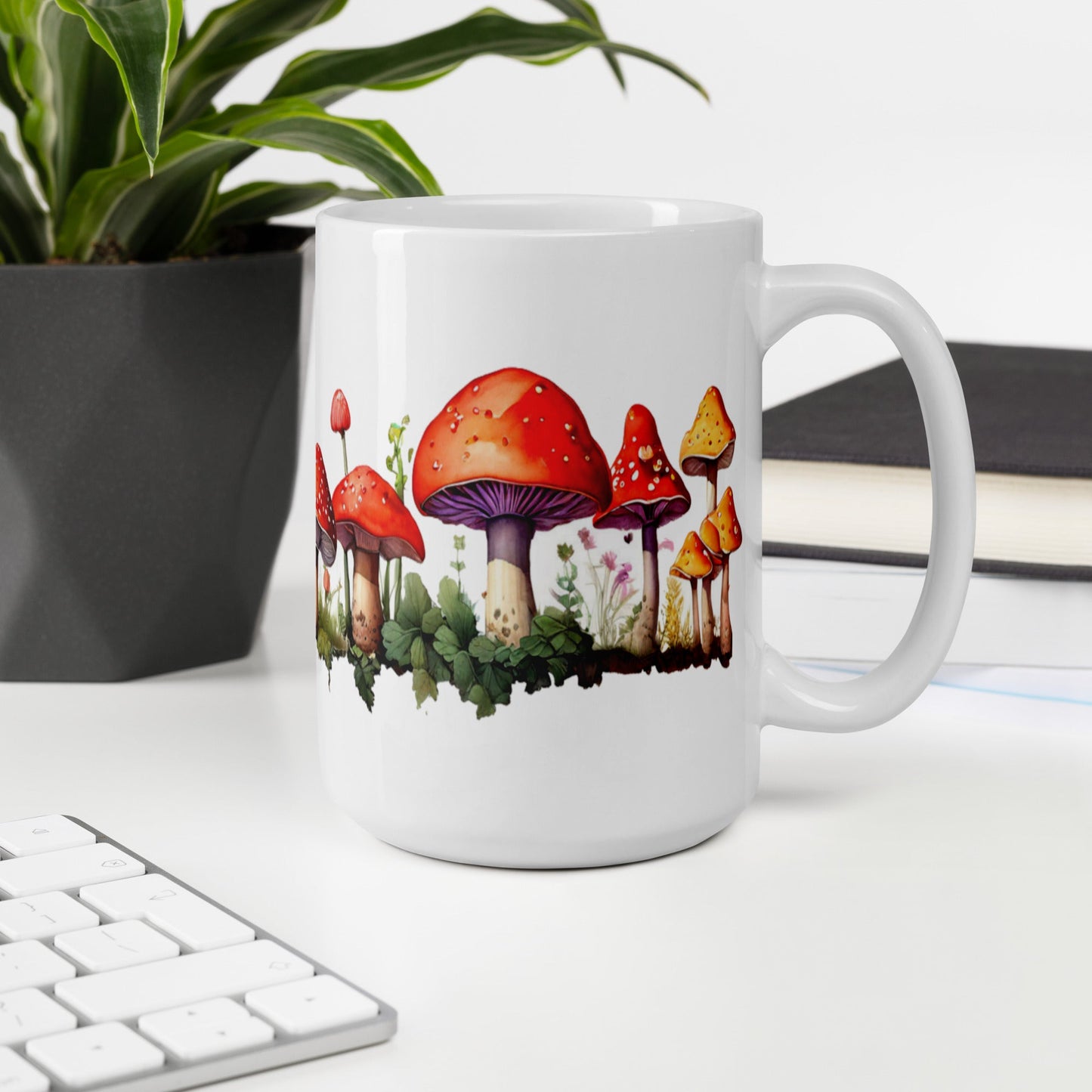 Red Mushrooms Watercolor Art White Glossy Mug (11 oz, 15 oz, 20 oz) - Mugs - Discovery Co.