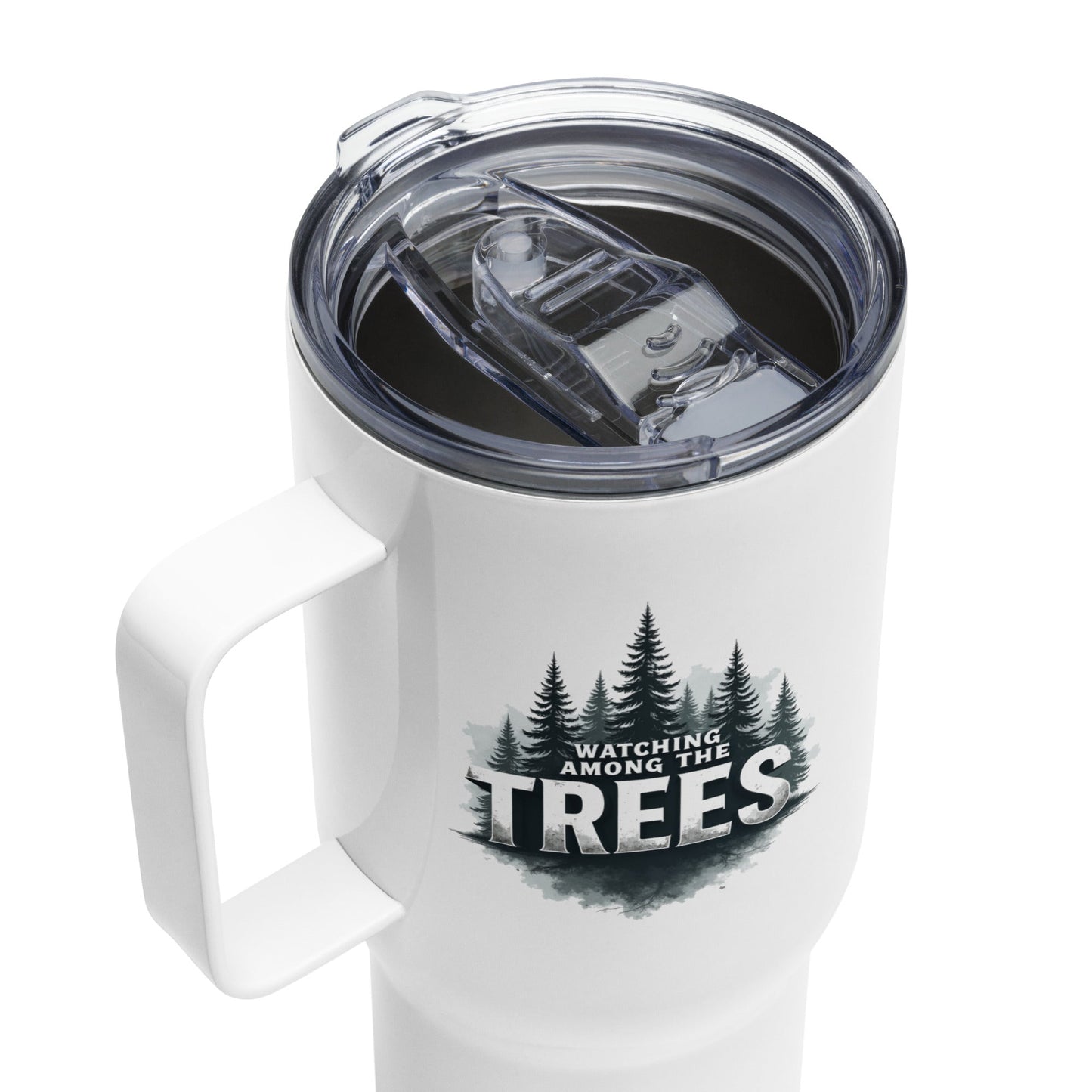 Sasquatch Watching Among The Trees Travel Mug With Handle (25 oz and 40 oz) - Travel Mug - Discovery Co.