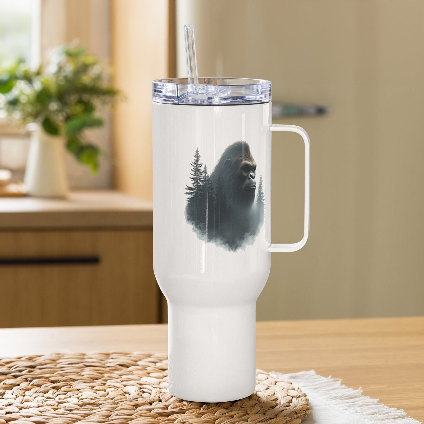Sasquatch Watching Among The Trees Travel Mug With Handle (25 oz and 40 oz) - Travel Mug - Discovery Co.