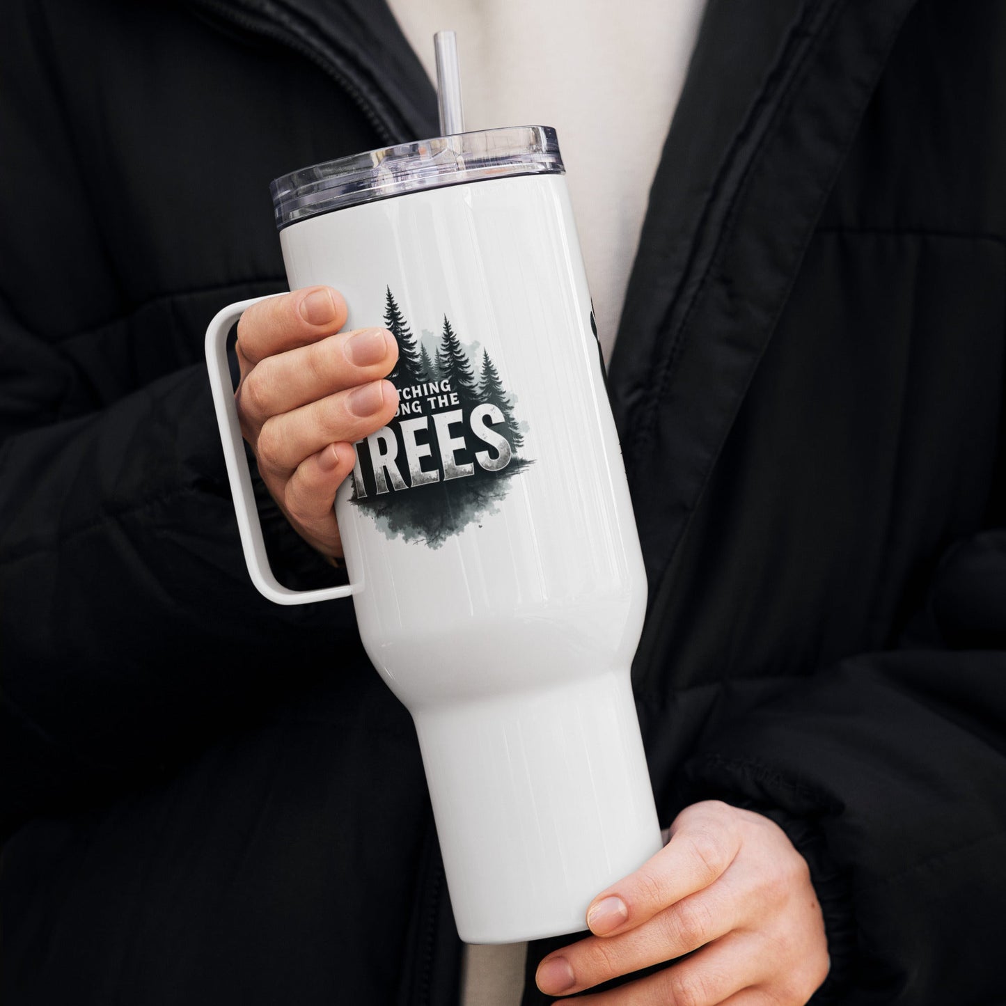 Sasquatch Watching Among The Trees Travel Mug With Handle (25 oz and 40 oz) - Travel Mug - Discovery Co.