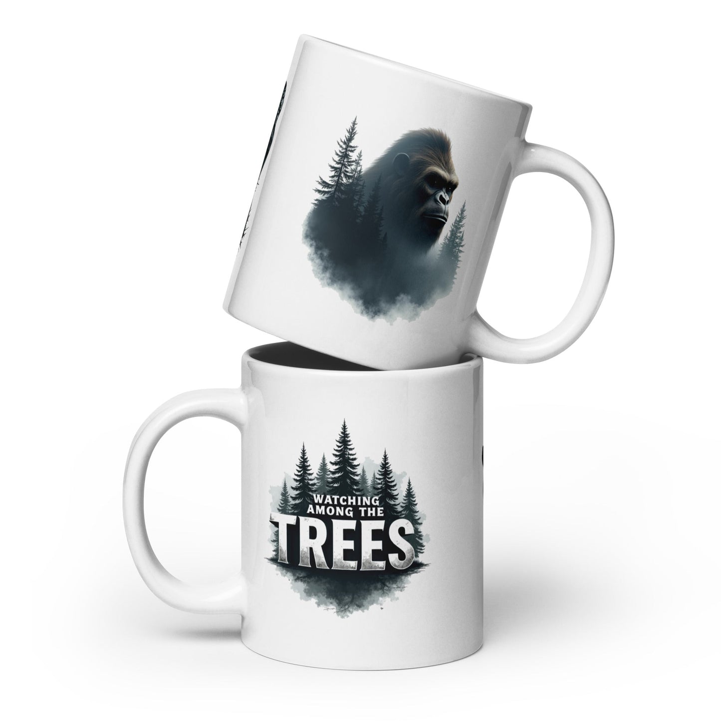 Sasquatch Watching Among The Trees White Glossy Mug (11 oz, 15 oz, 20 oz) - Mugs - Discovery Co.
