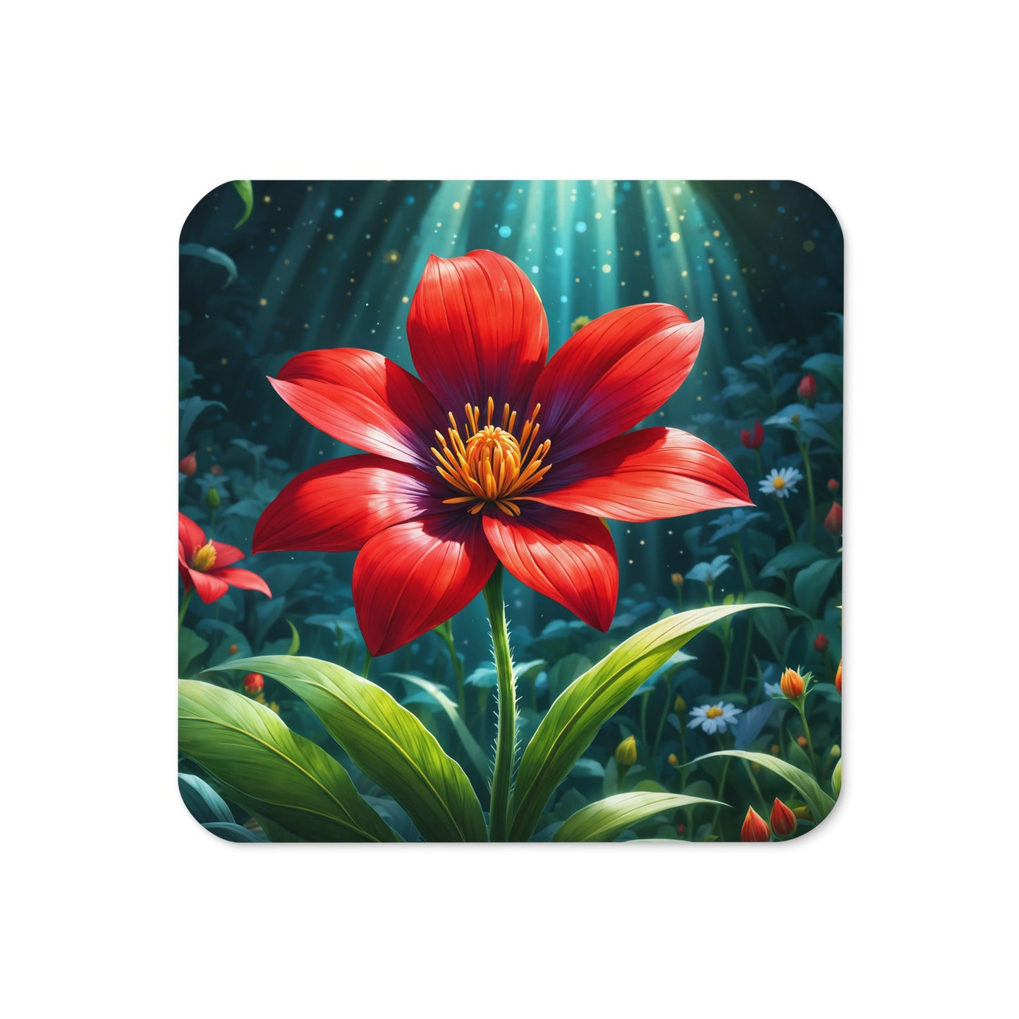 Scarlet Flower Cork - Back Coaster - Coasters - Discovery Co.
