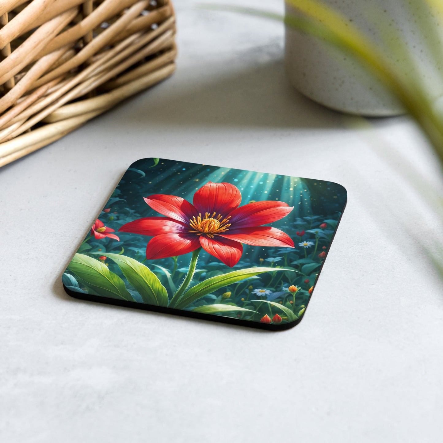Scarlet Flower Cork - Back Coaster - Coasters - Discovery Co.