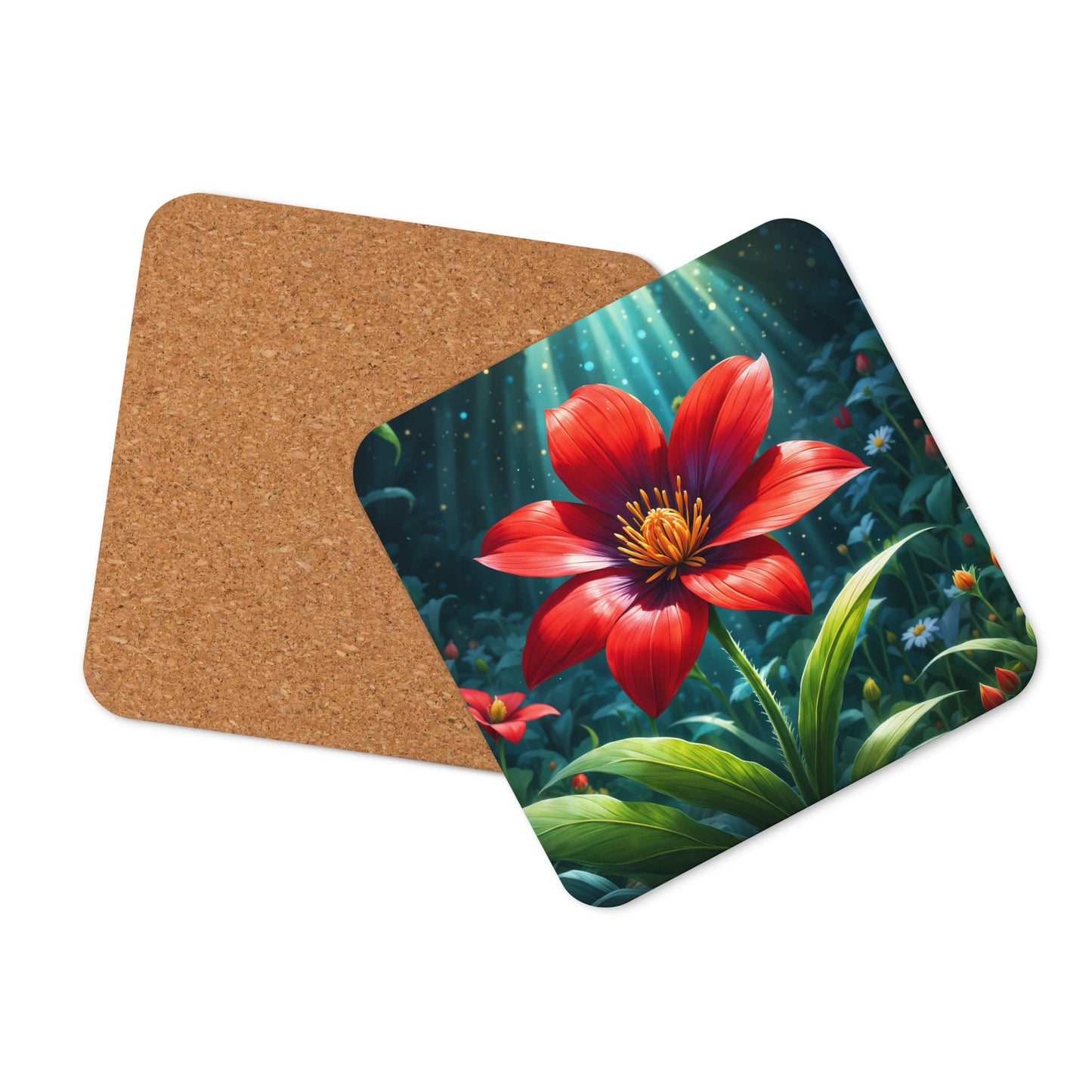 Scarlet Flower Cork - Back Coaster - Coasters - Discovery Co.