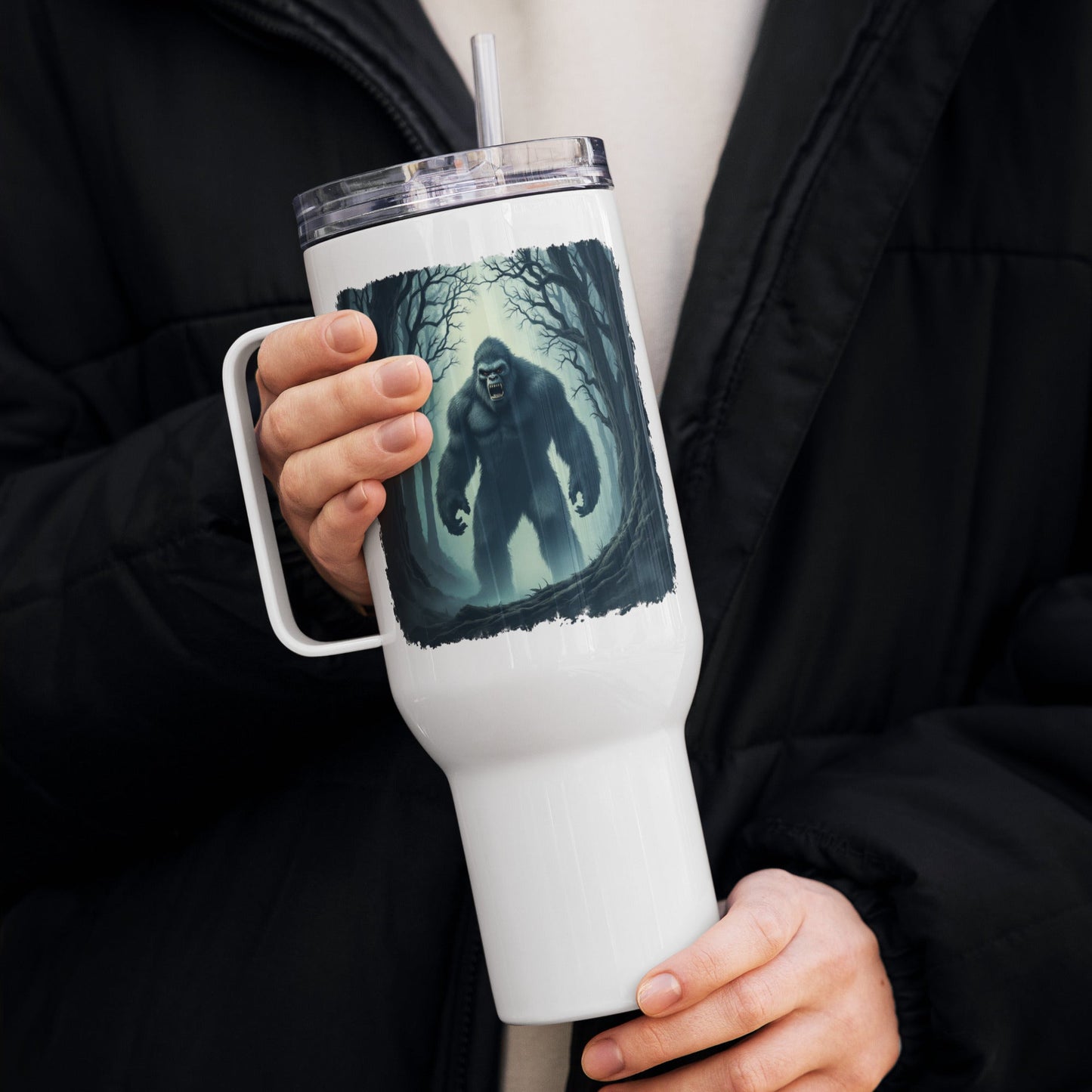 Scary Bigfoot Travel Mug With Handle (25 oz and 40 oz) - Travel Mug - Discovery Co.