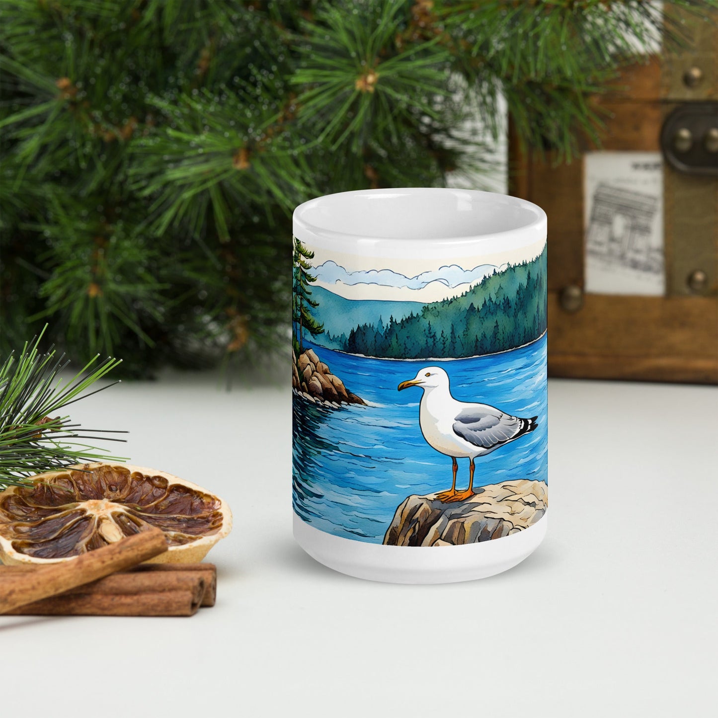 Seagull On A Rock White Glossy Mug - Mugs - Discovery Co.