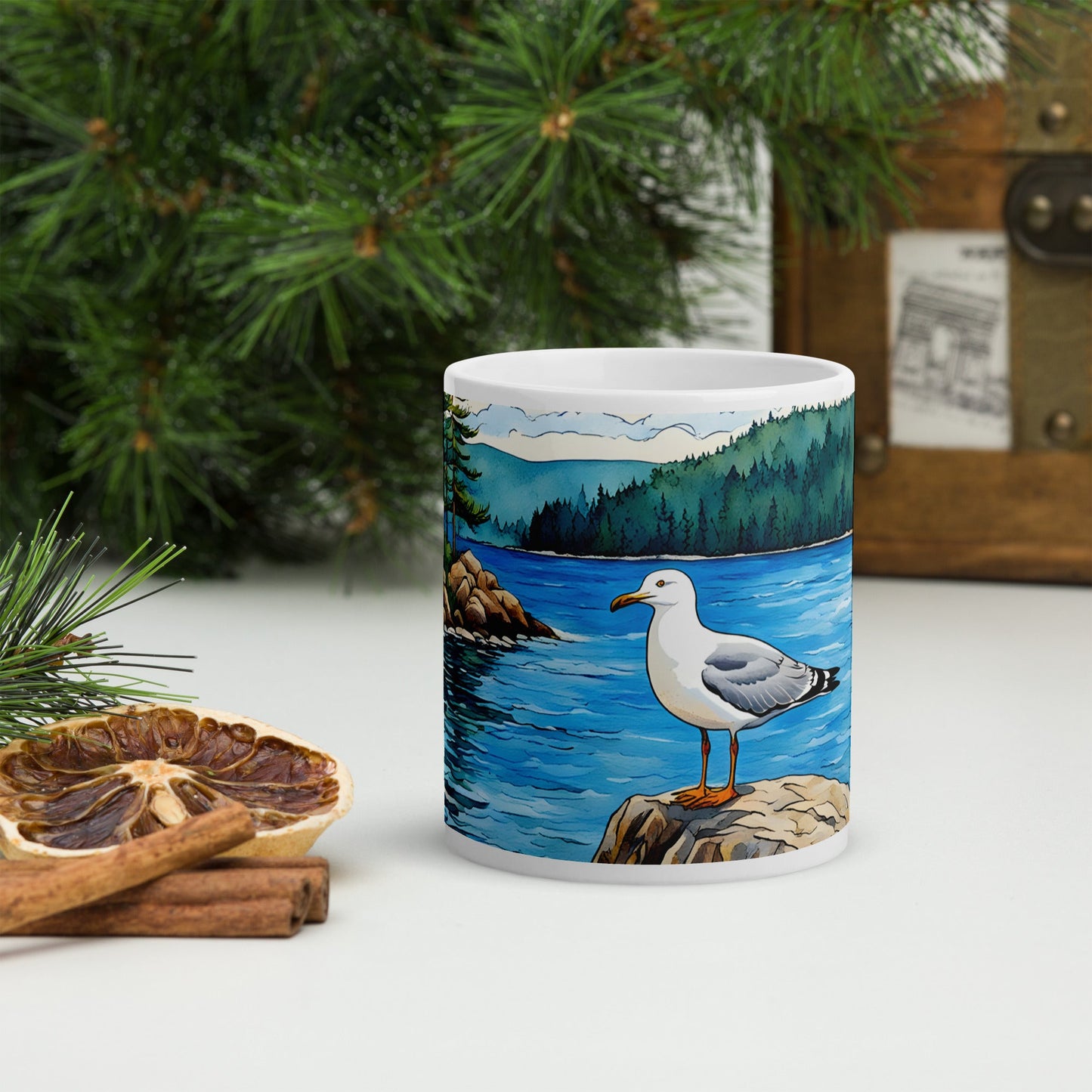 Seagull On A Rock White Glossy Mug - Mugs - Discovery Co.