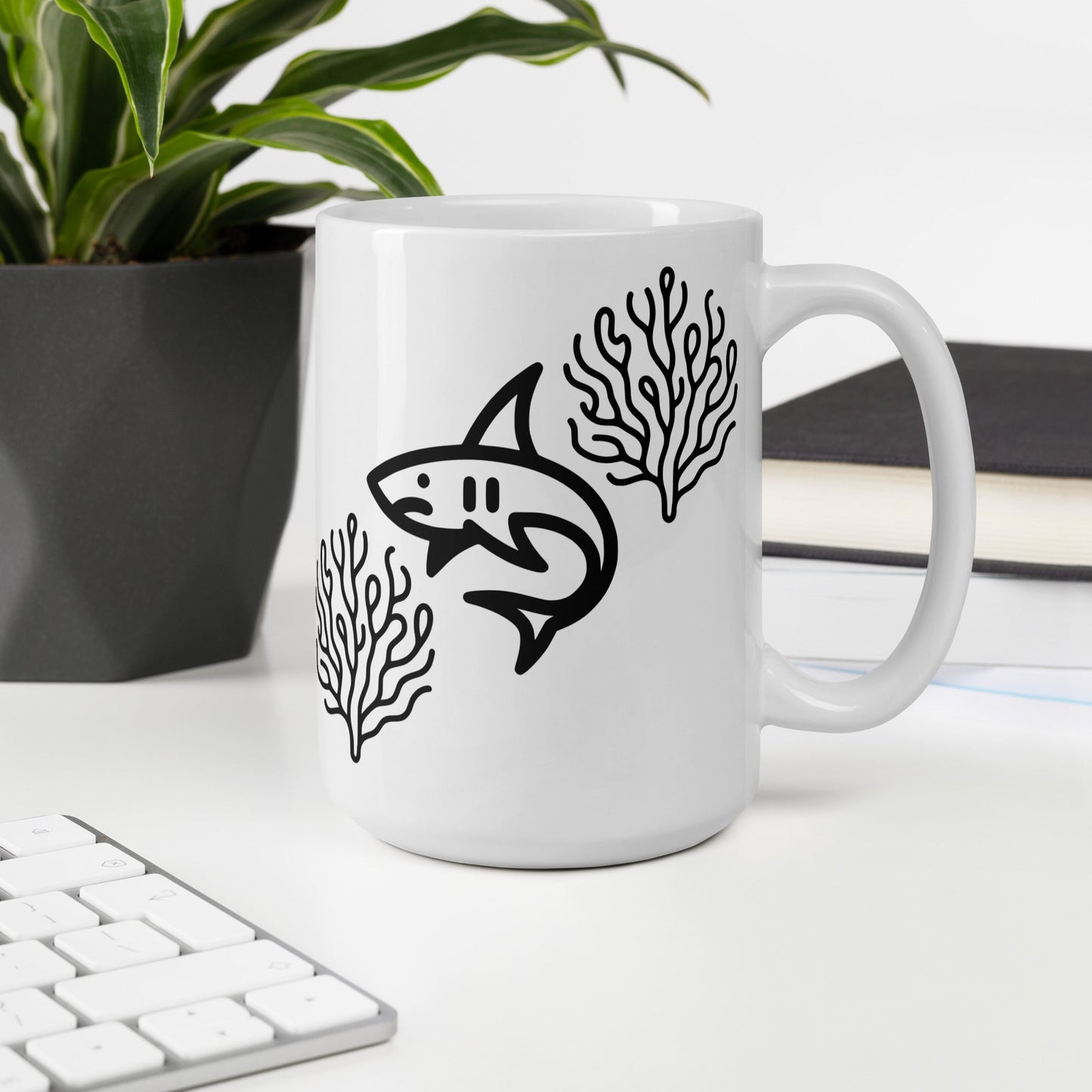 Shark II White Glossy Mug (11 oz, 15 oz, 20 oz) - Mugs - Discovery Co.