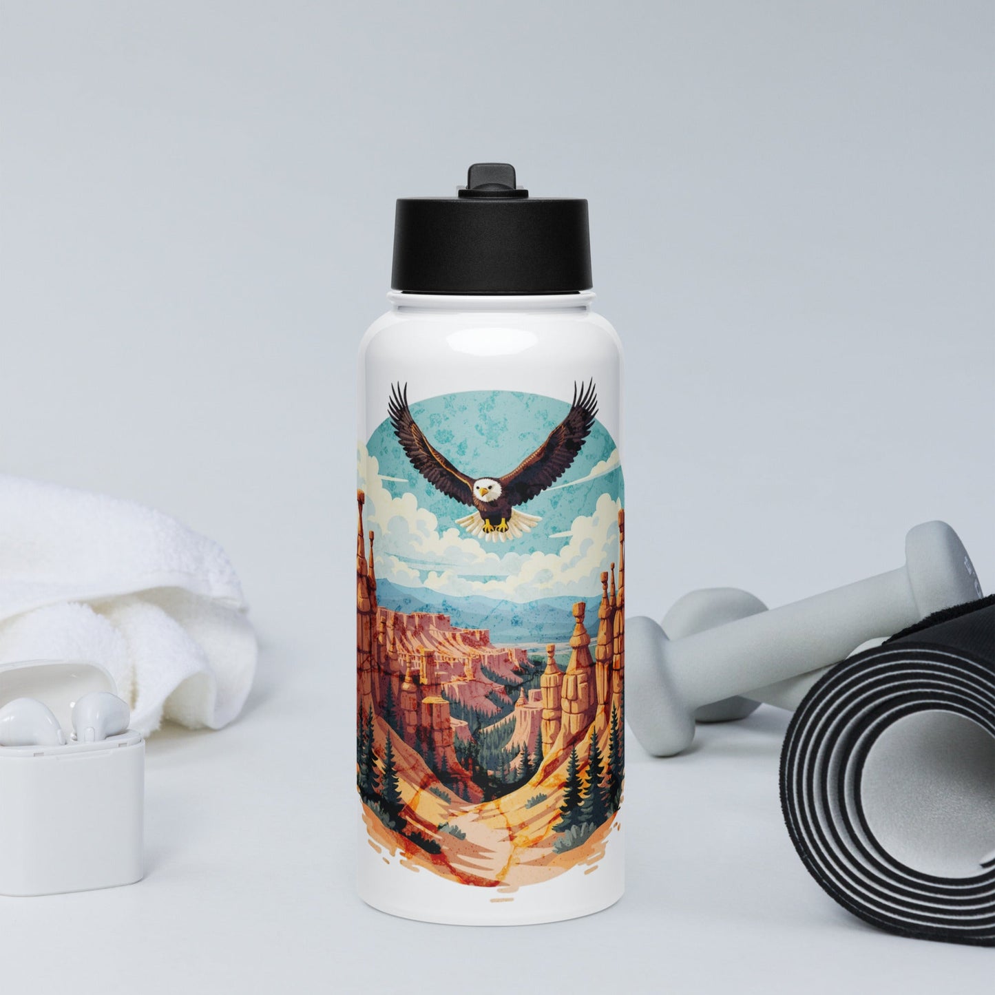 Soaring Eagle Stainless Steel Water Bottle With Straw Lid - Stainless Steel Water Bottle With Straw Lid - Discovery Co.