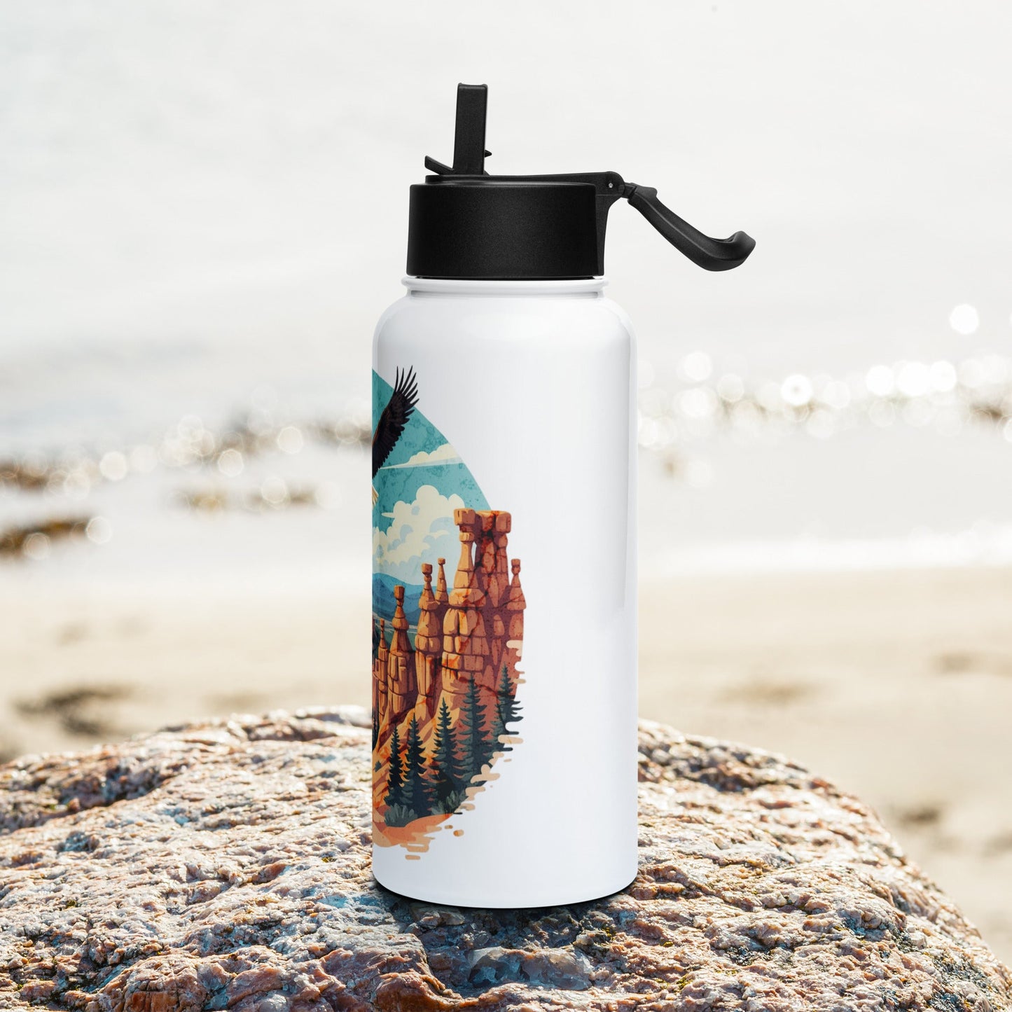 Soaring Eagle Stainless Steel Water Bottle With Straw Lid - Stainless Steel Water Bottle With Straw Lid - Discovery Co.