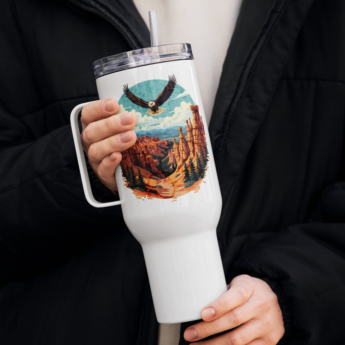 Soaring Eagle Travel Mug With Handle (25 oz and 40 oz) - Travel Mug - Discovery Co.
