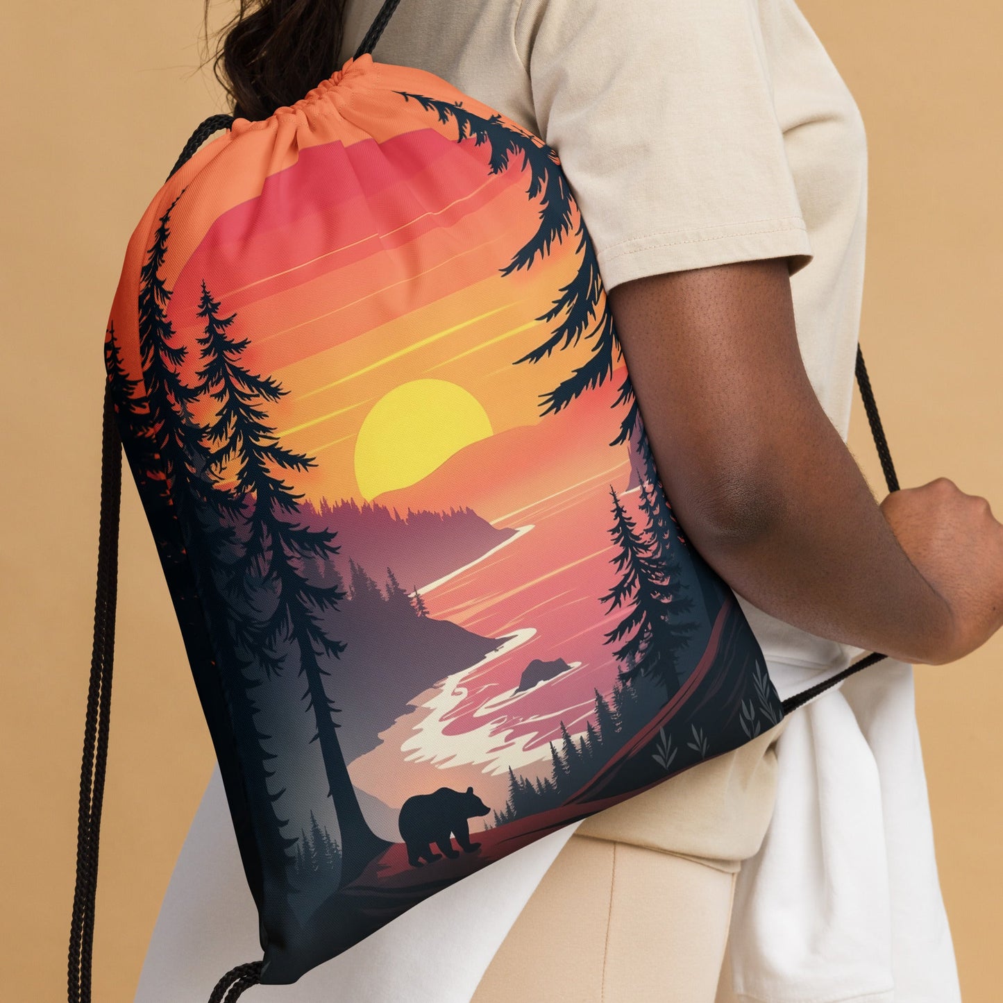 Sunset Bear Drawstring Bag - Drawstring Bag - Discovery Co.
