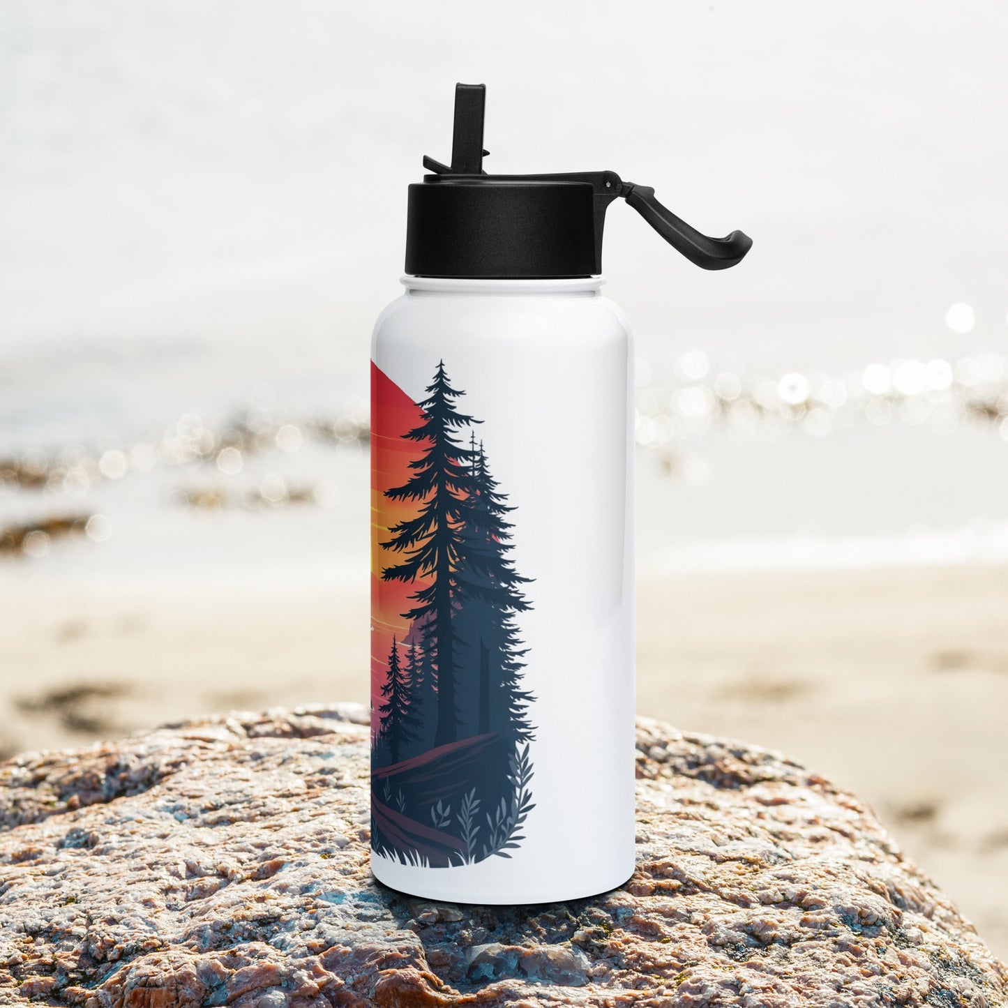 Sunset Bear Stainless Steel Water Bottle With Straw Lid - Stainless Steel Water Bottle With Straw Lid - Discovery Co.
