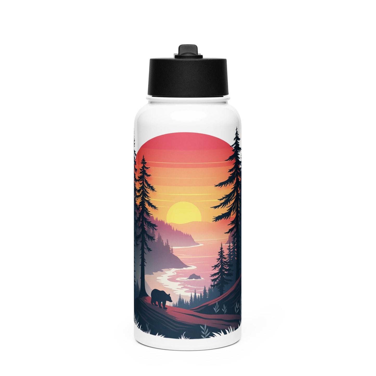 Sunset Bear Stainless Steel Water Bottle With Straw Lid - Stainless Steel Water Bottle With Straw Lid - Discovery Co.