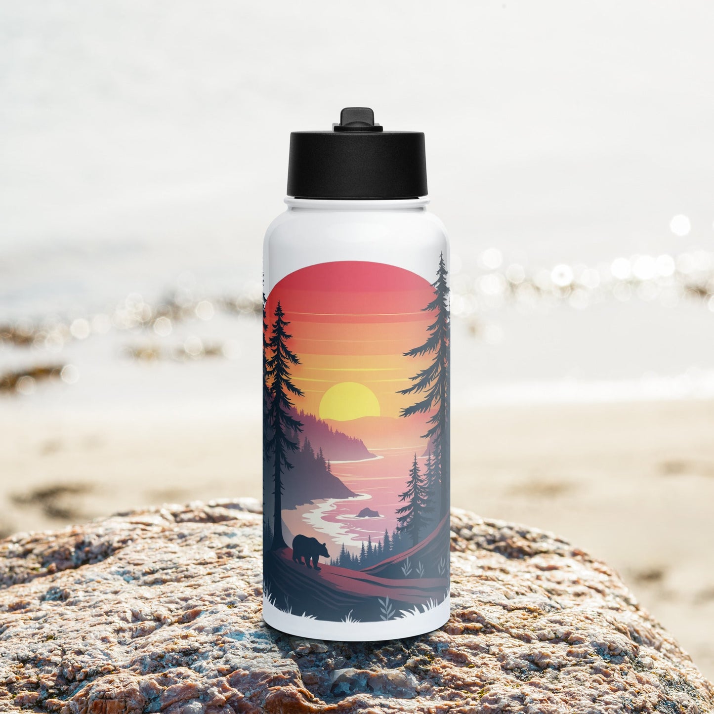 Sunset Bear Stainless Steel Water Bottle With Straw Lid - Stainless Steel Water Bottle With Straw Lid - Discovery Co.