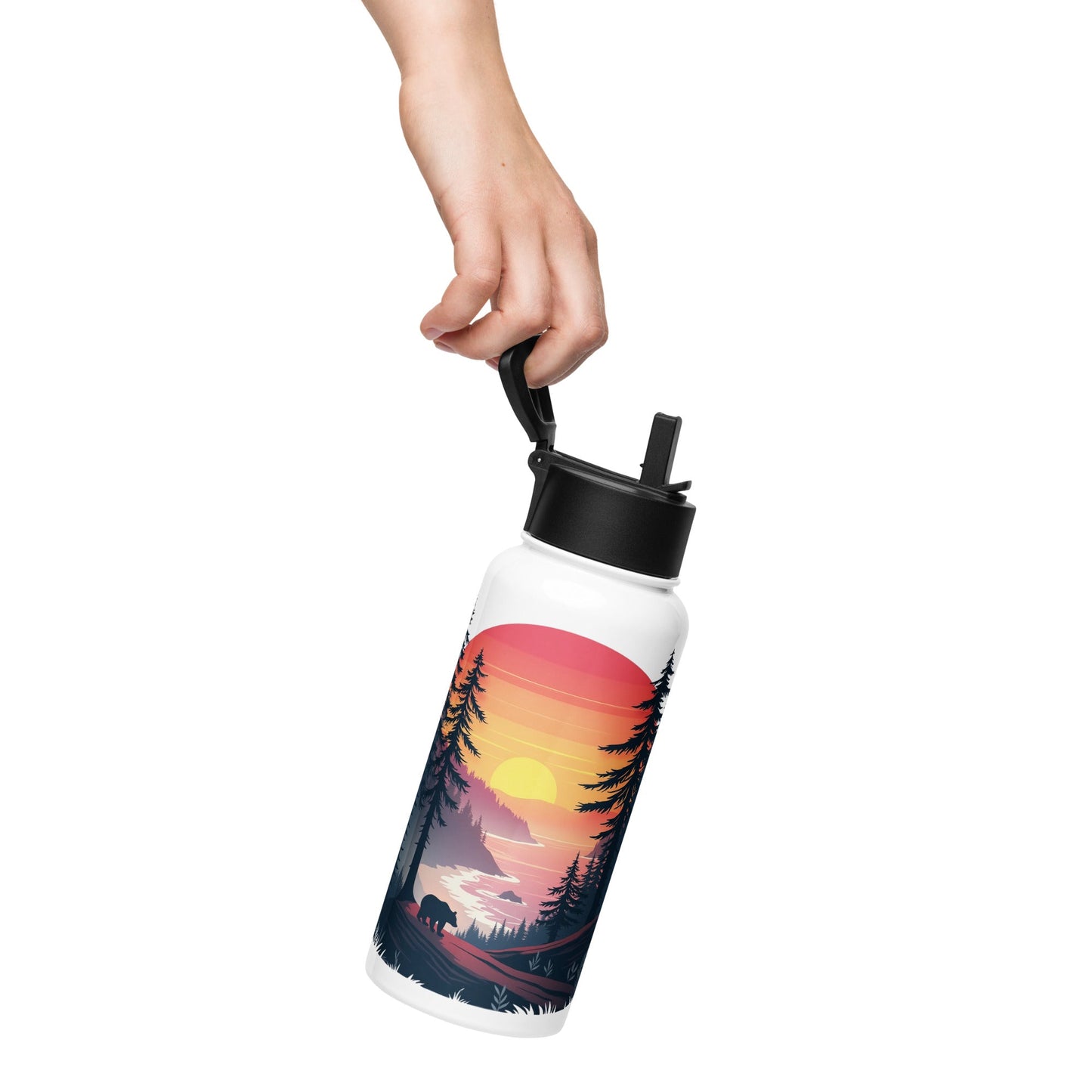 Sunset Bear Stainless Steel Water Bottle With Straw Lid - Stainless Steel Water Bottle With Straw Lid - Discovery Co.